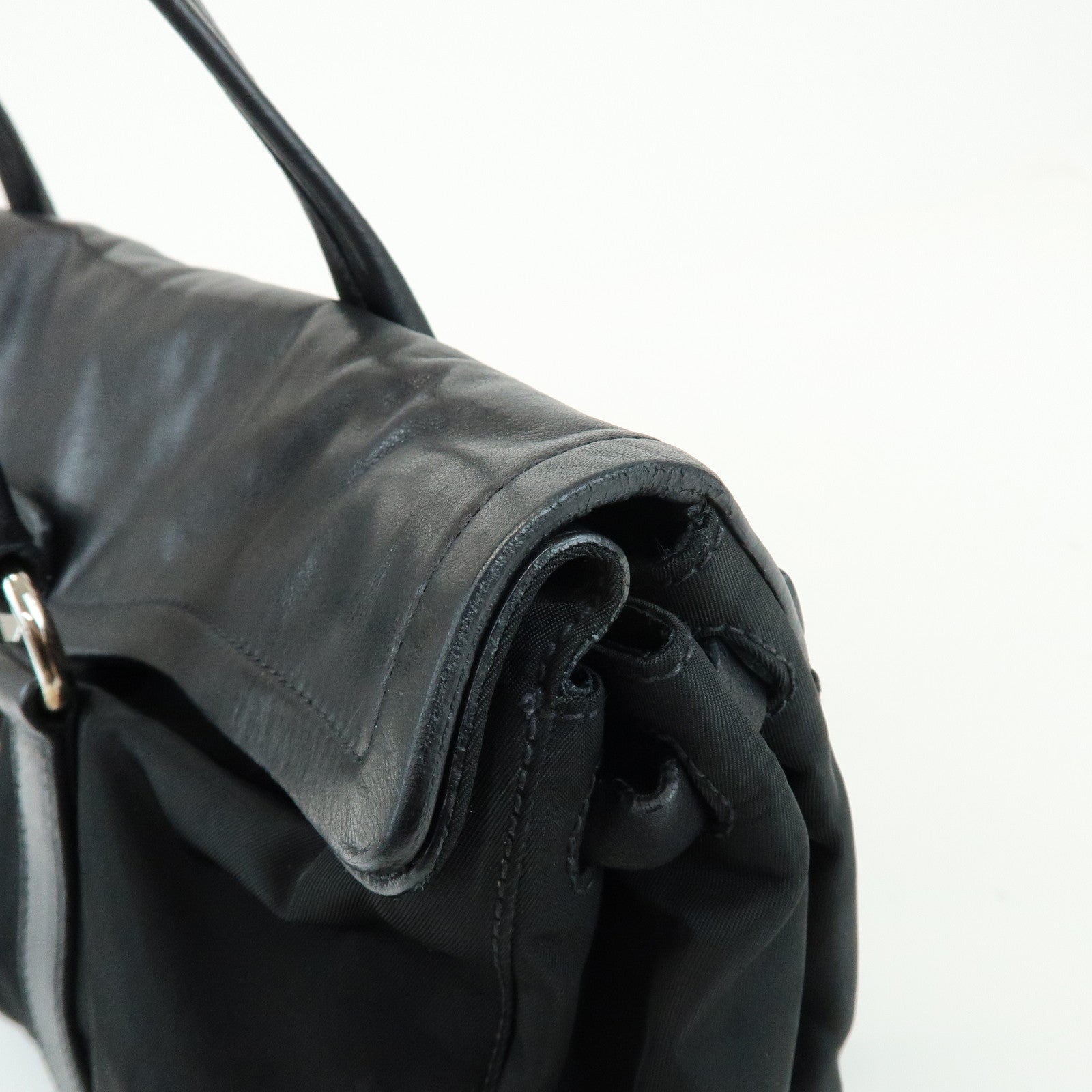PRADA Triangle Logo Nylon Nappa Leather Shoulder Bag Black BR2613