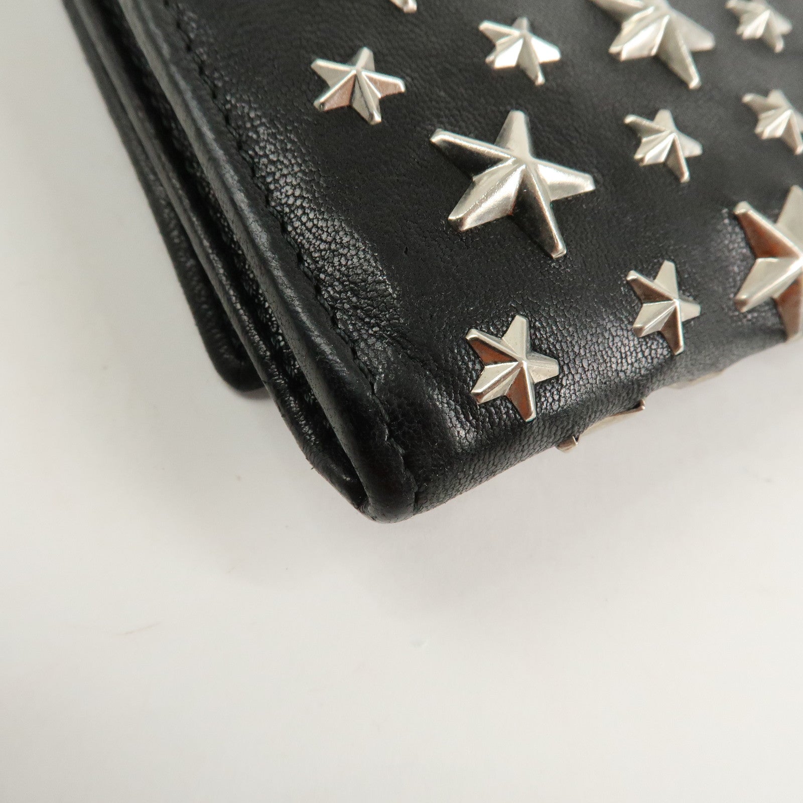 JIMMY CHOO Leather Studs Chain Wallet Shoulder Bag Black Used