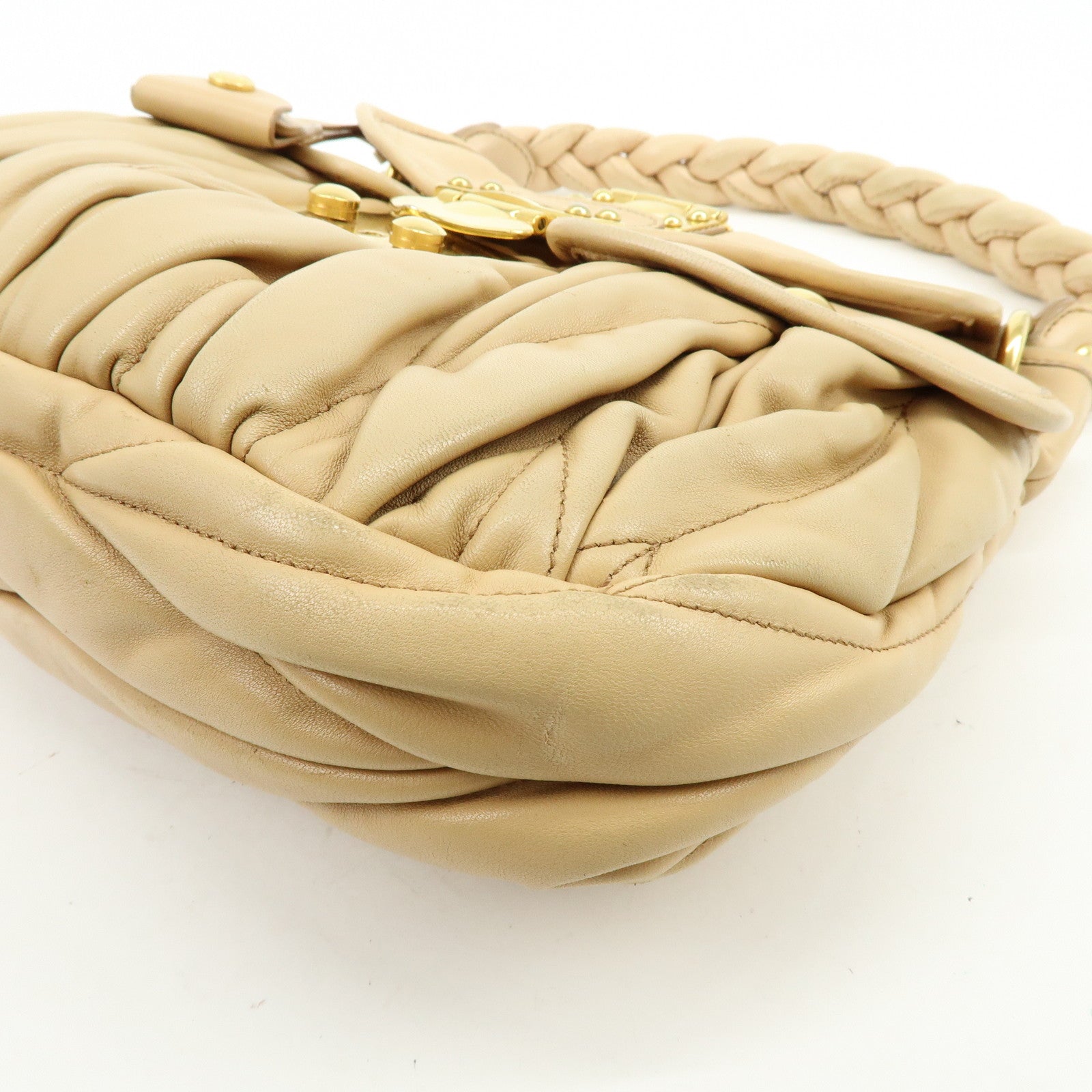 MIU MIU Matelasse Leather 2Way Bag Hand Bag Shoulder Bag Beige