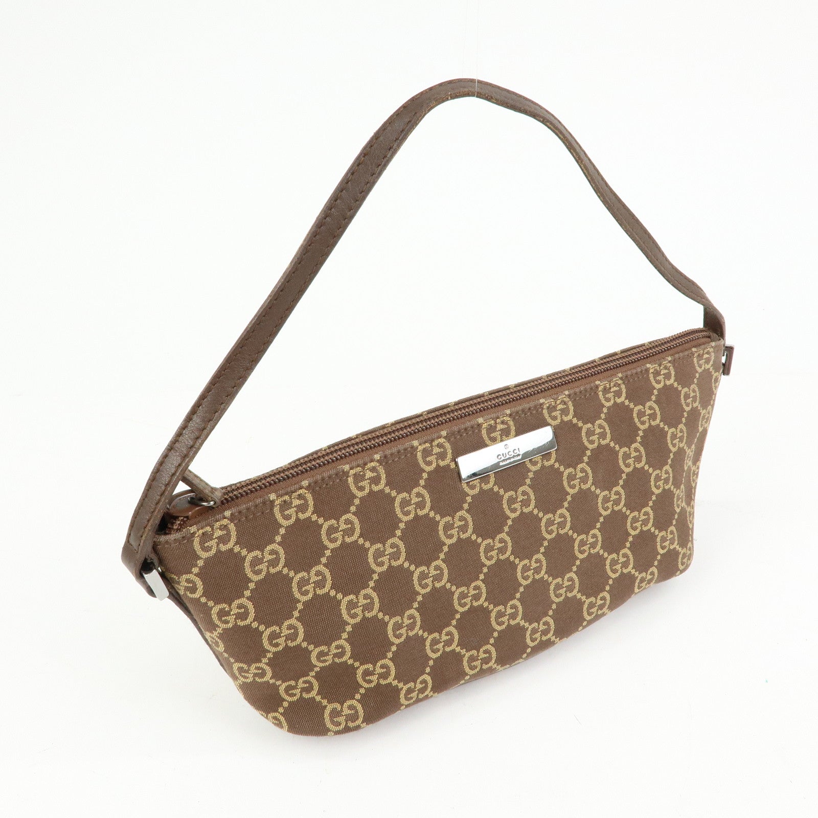 GUCCI Boat Bag GG Canvas Accessory Pouch Hand Bag Brown 039.1103