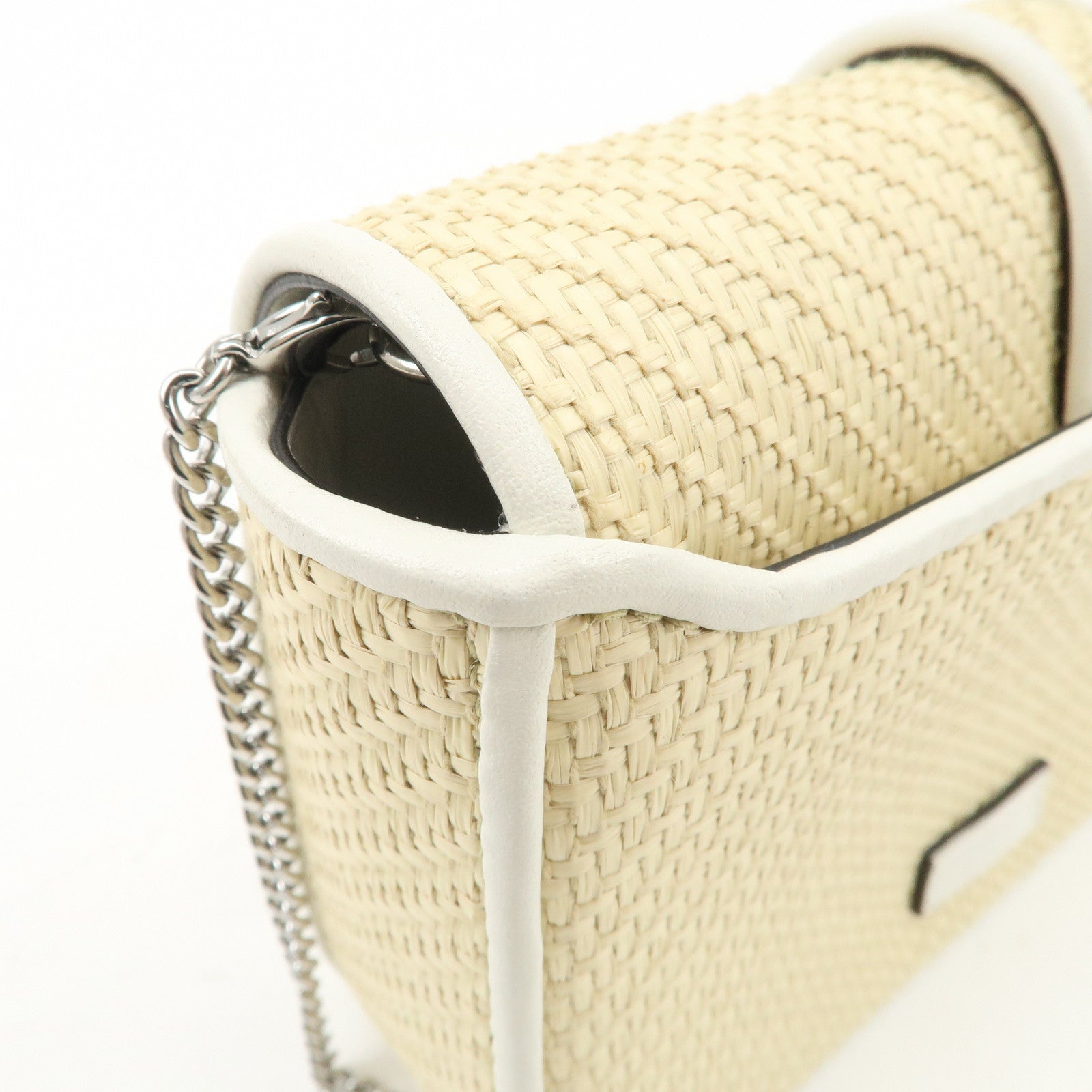 JIMMY CHOO Raffia Leather Mini Chain Shoulder Bag Beige Ivory