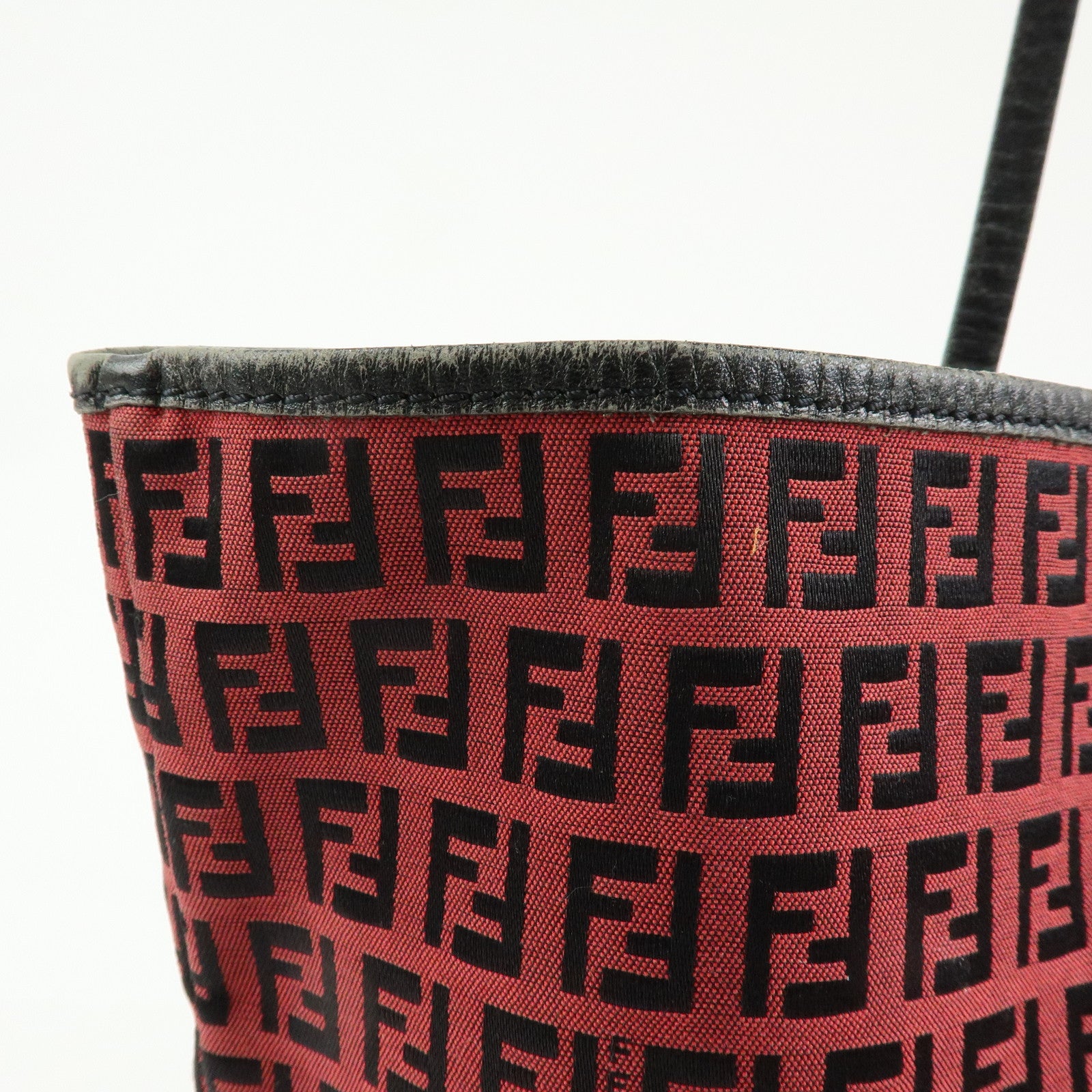 FENDI Zucchino Canvas Leather Tote Bag Hand Bag Red Black 8BH005