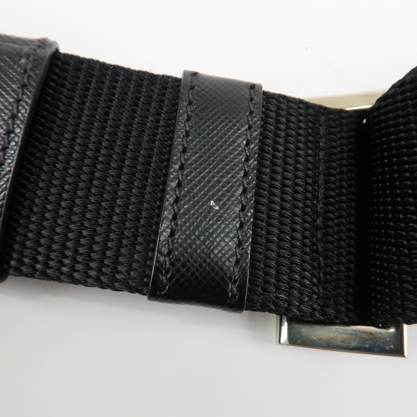 PRADA Triangle Logo Nylon Leather Shoulder Bag Silver HDW Black Used