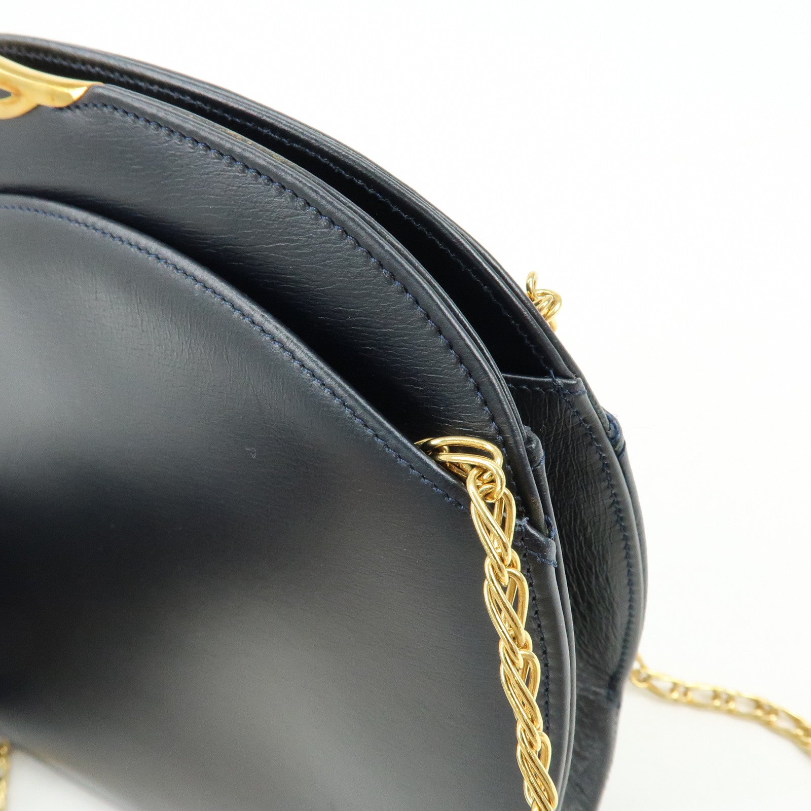 Cartier Sapphire Line Calf Leather Chain Shoulder Bag Navy