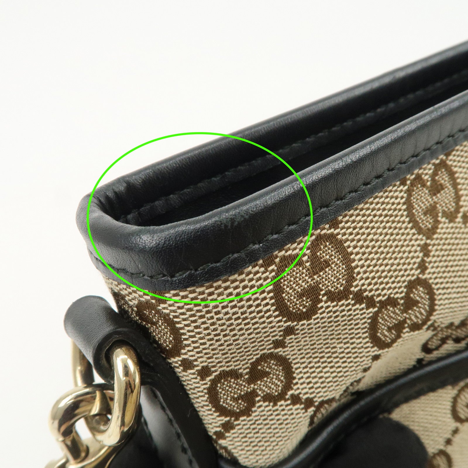 GUCCI Sherry GG Canvas Leather Shoulder Bag Beige Black 388926