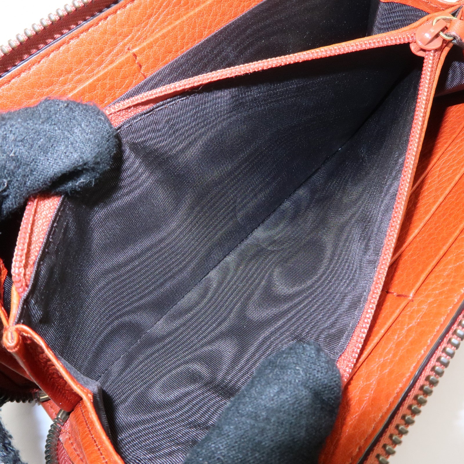 GUCCI Bamboo Leather Long Round Zippy Wallet Orange 339178 Used