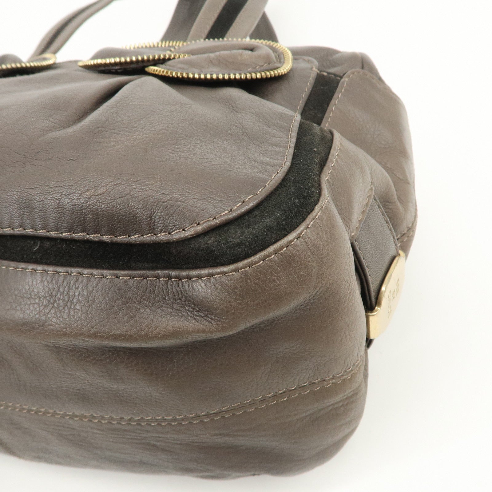 Chloe See by Chloe Leather Shoulder Bag Hand Bag Ribbon Brown