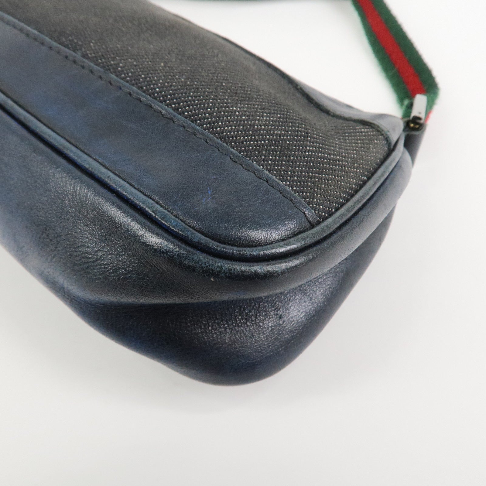 GUCCI Sherry Canvas Leather Accessory Pouch Hand Bag Navy 92820