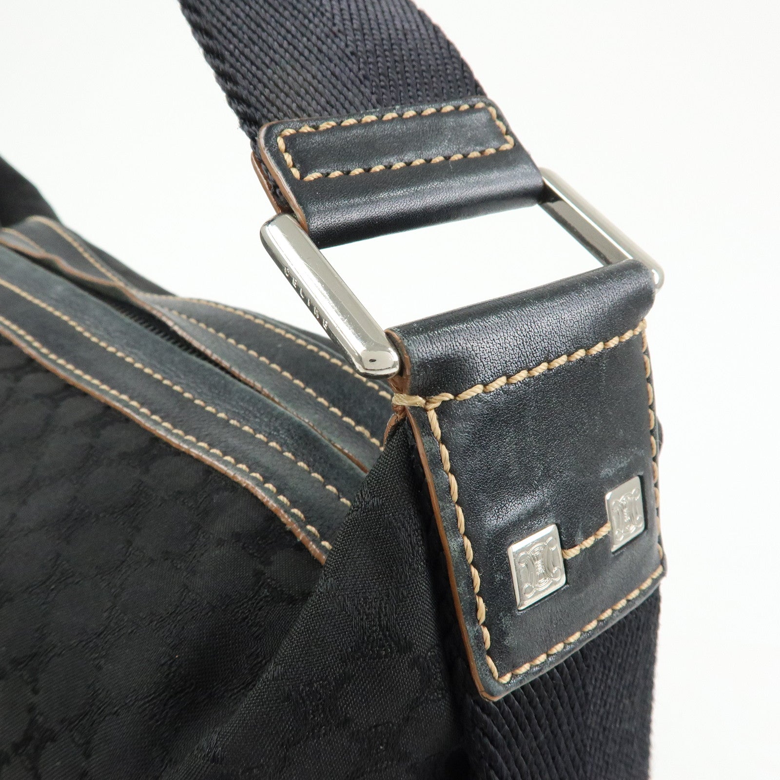 CELINE Macadam Canvas Leather Shoulder Bag Crossbody Bag Black