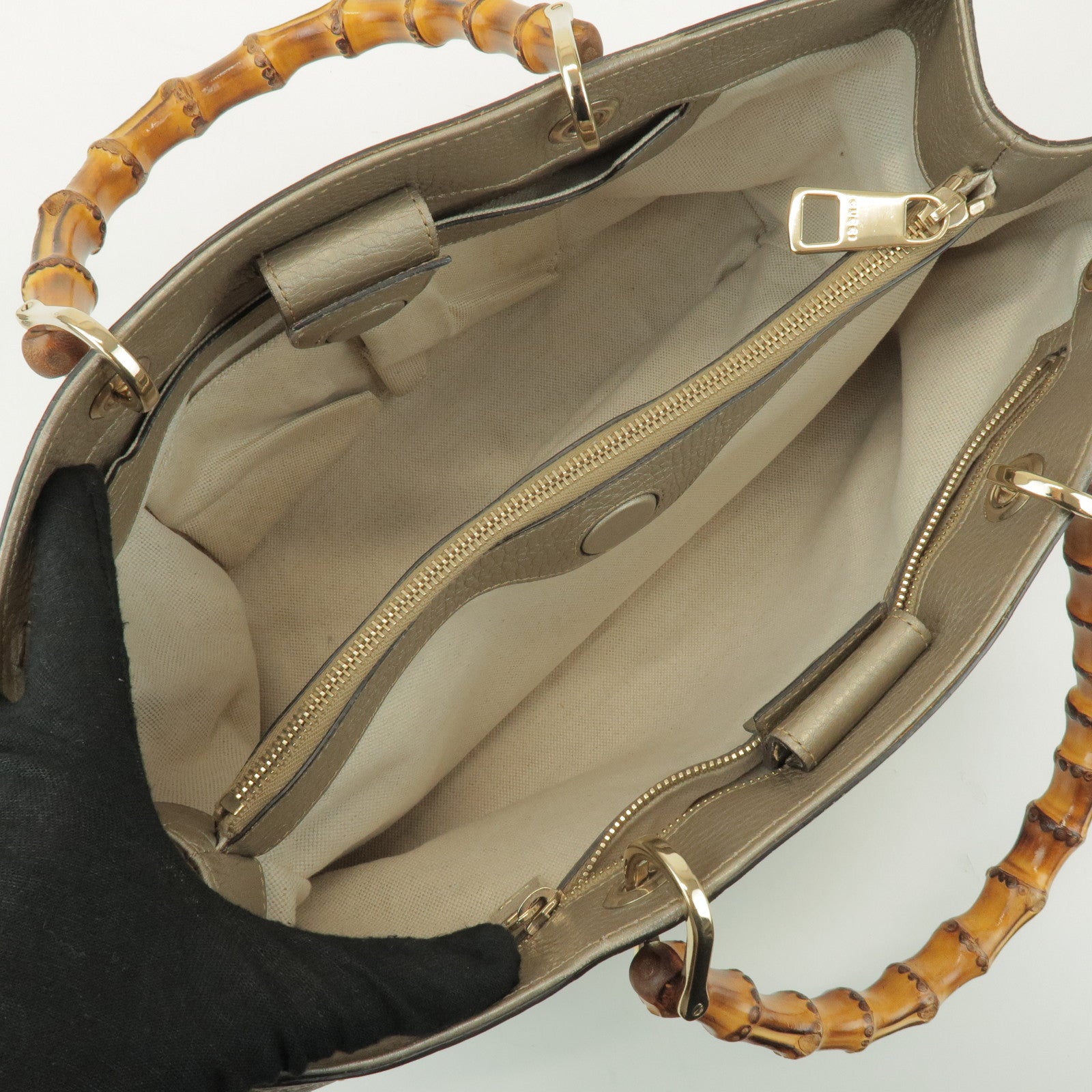 GUCCI Bamboo Shopper Medium 2Way Bag Shoulder Bag Gold 323660