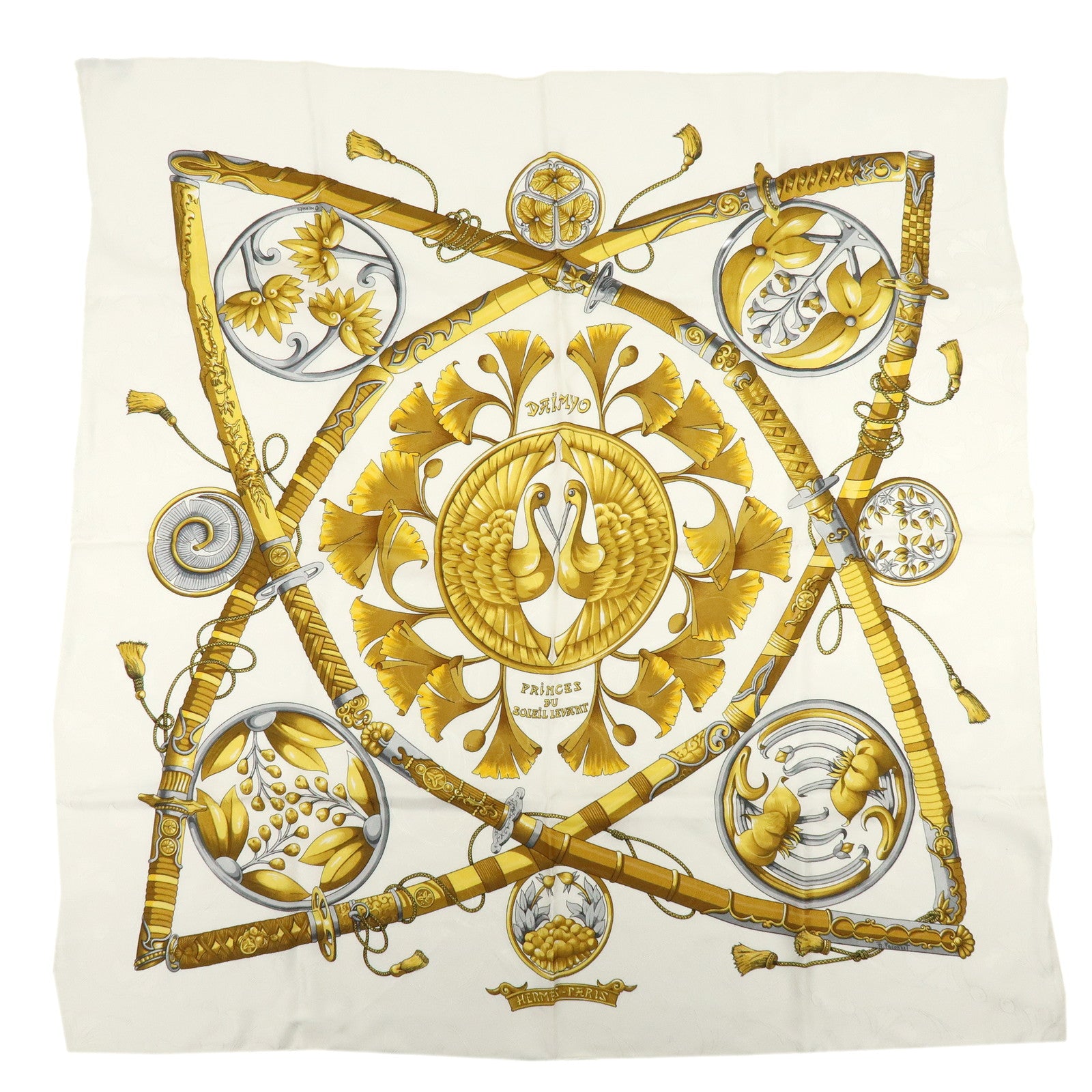 HERMES Carre 90 Silk 100% Scarf DAIMYO PRINCES DU SOLEIL LEVANT