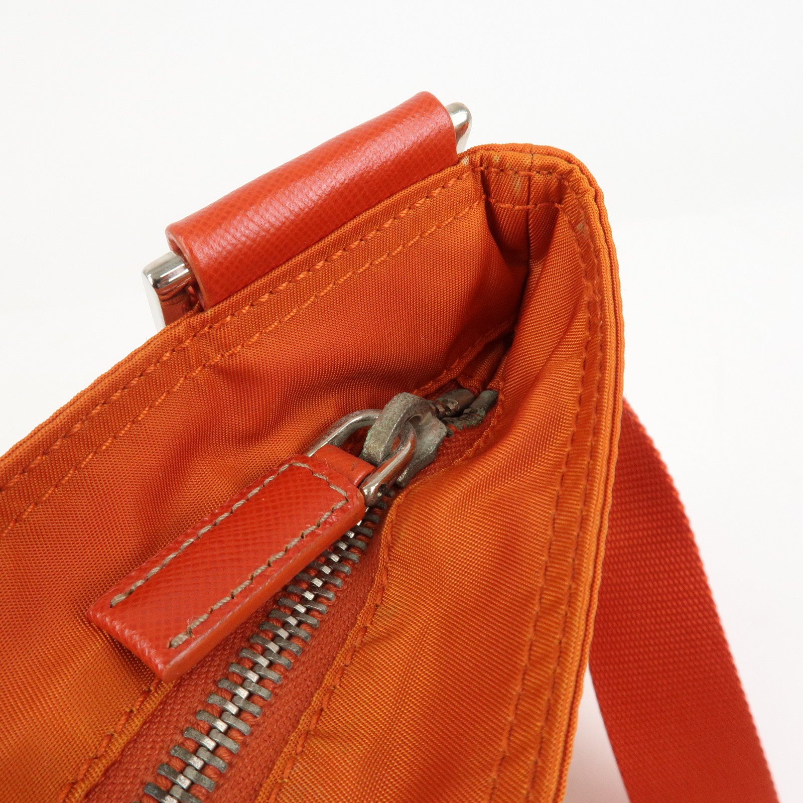 PRADA Triangle Logo Nylon Saffiano Leather Shoulder Bag Orange