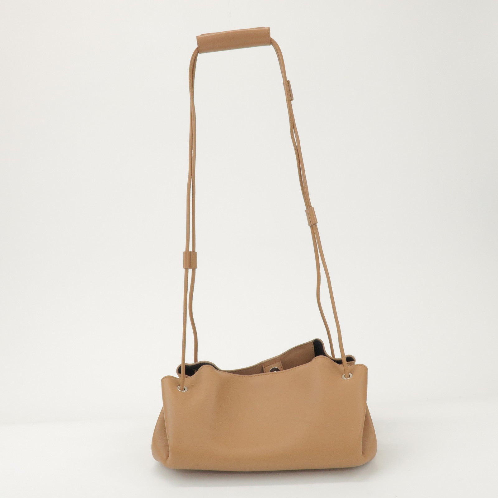 JIL SANDER Drawstring Leather Shoulder Crossbody Bag Light Brown