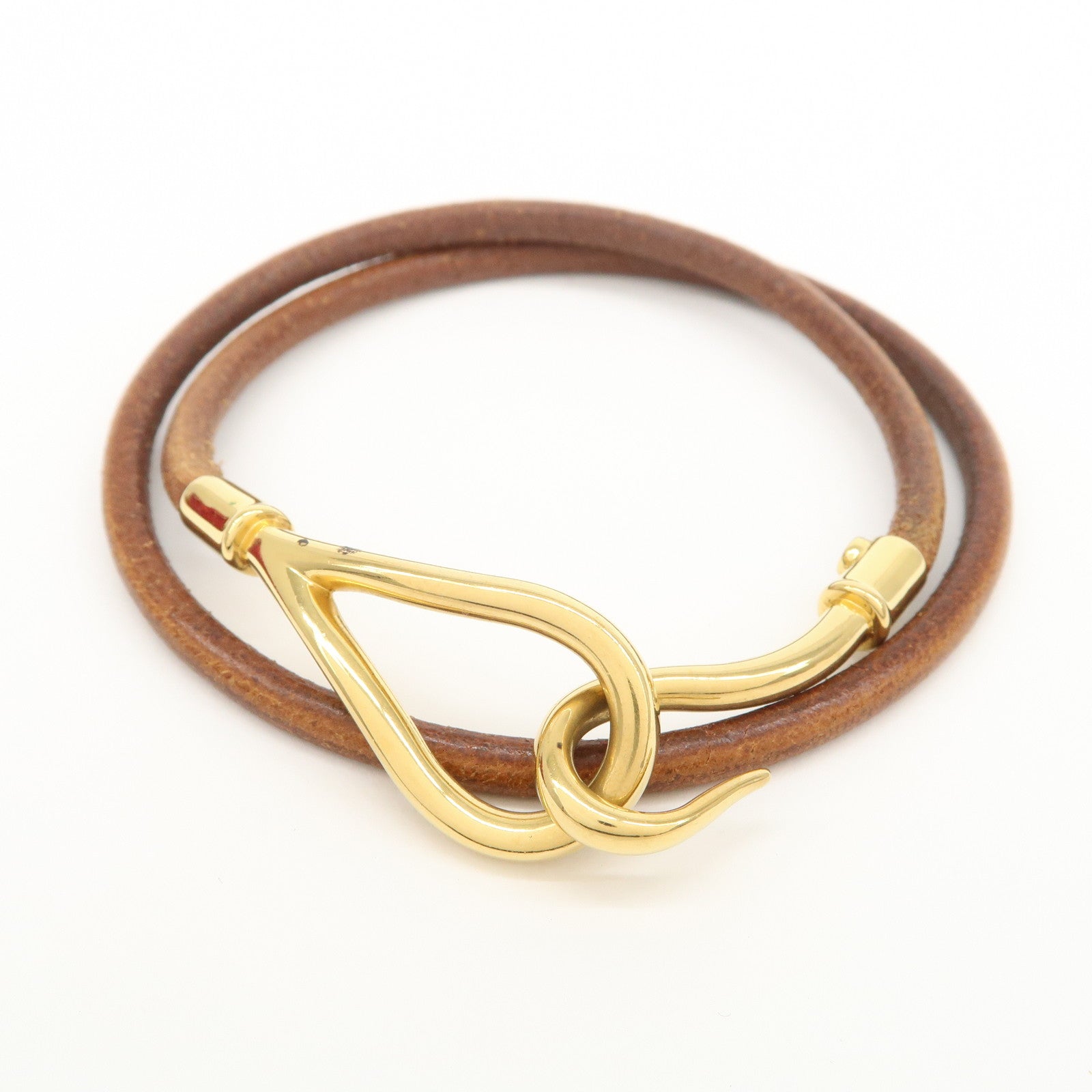 HERMES Jumbo Leather Metal Bracelet Choker Brown