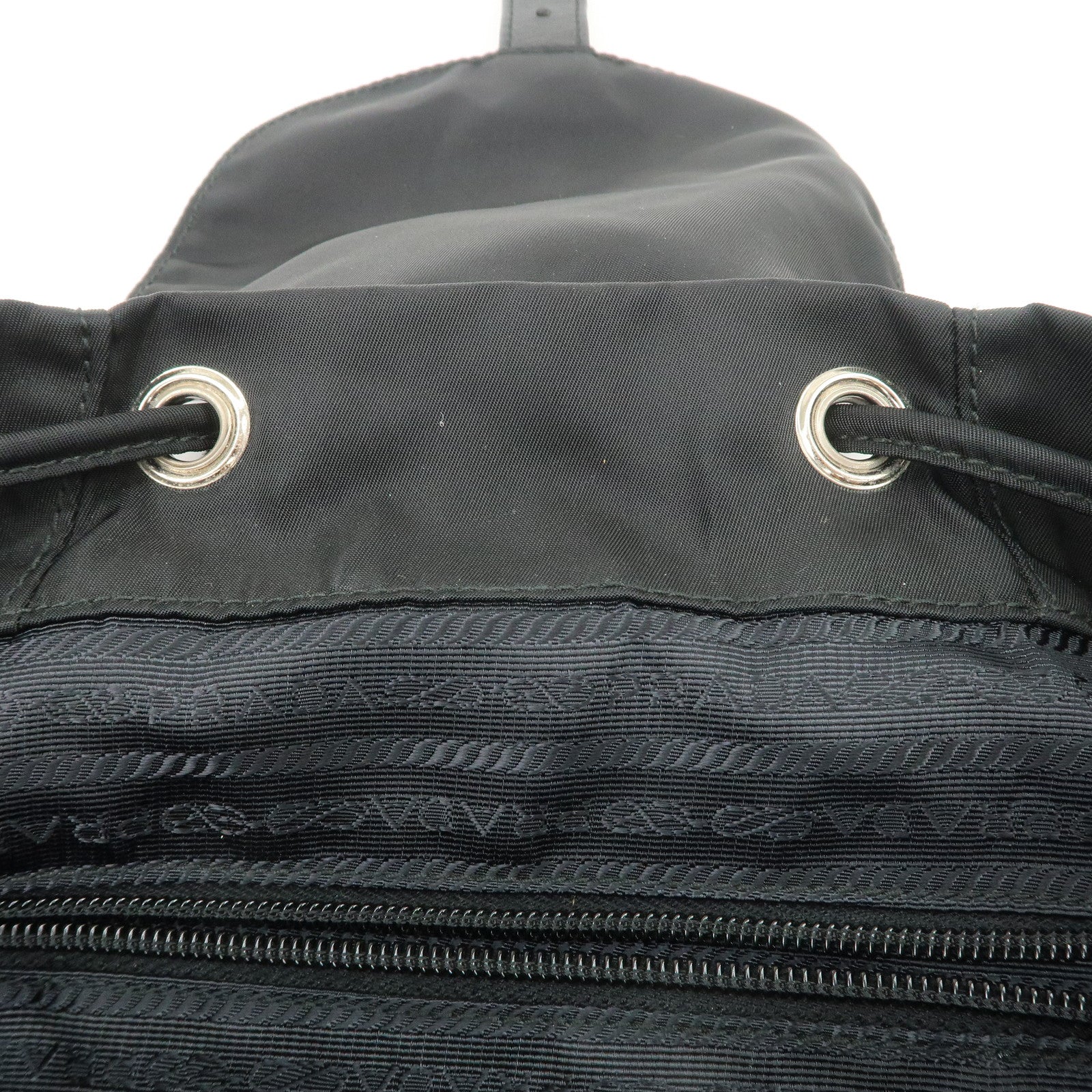 PRADA Triangle Logo Nylon Leather Backpack Rucksack Black 1BZ032