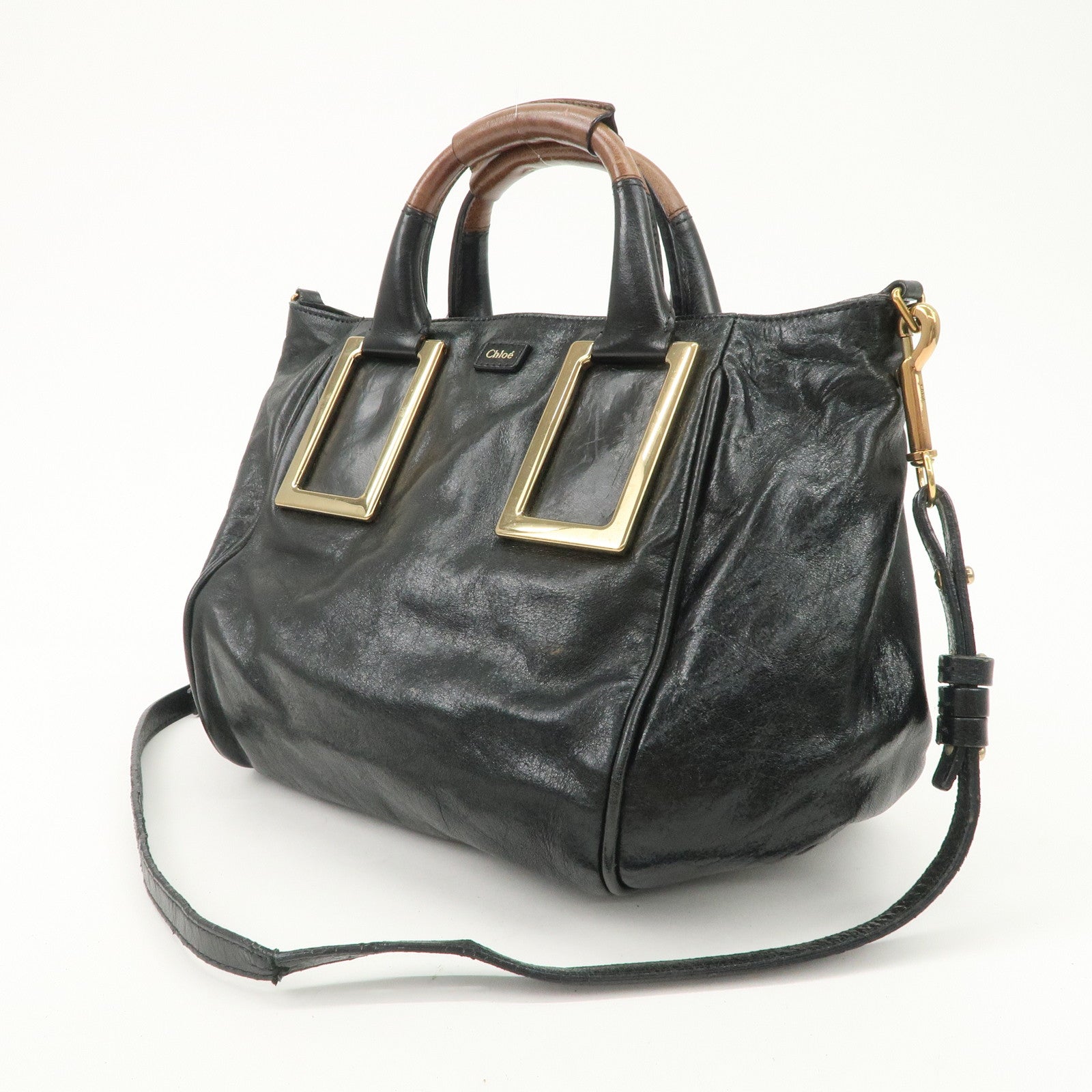Chloe ETHEL Leather 2Way Hand Bag Shoulder Bag Crossbody Bag Black