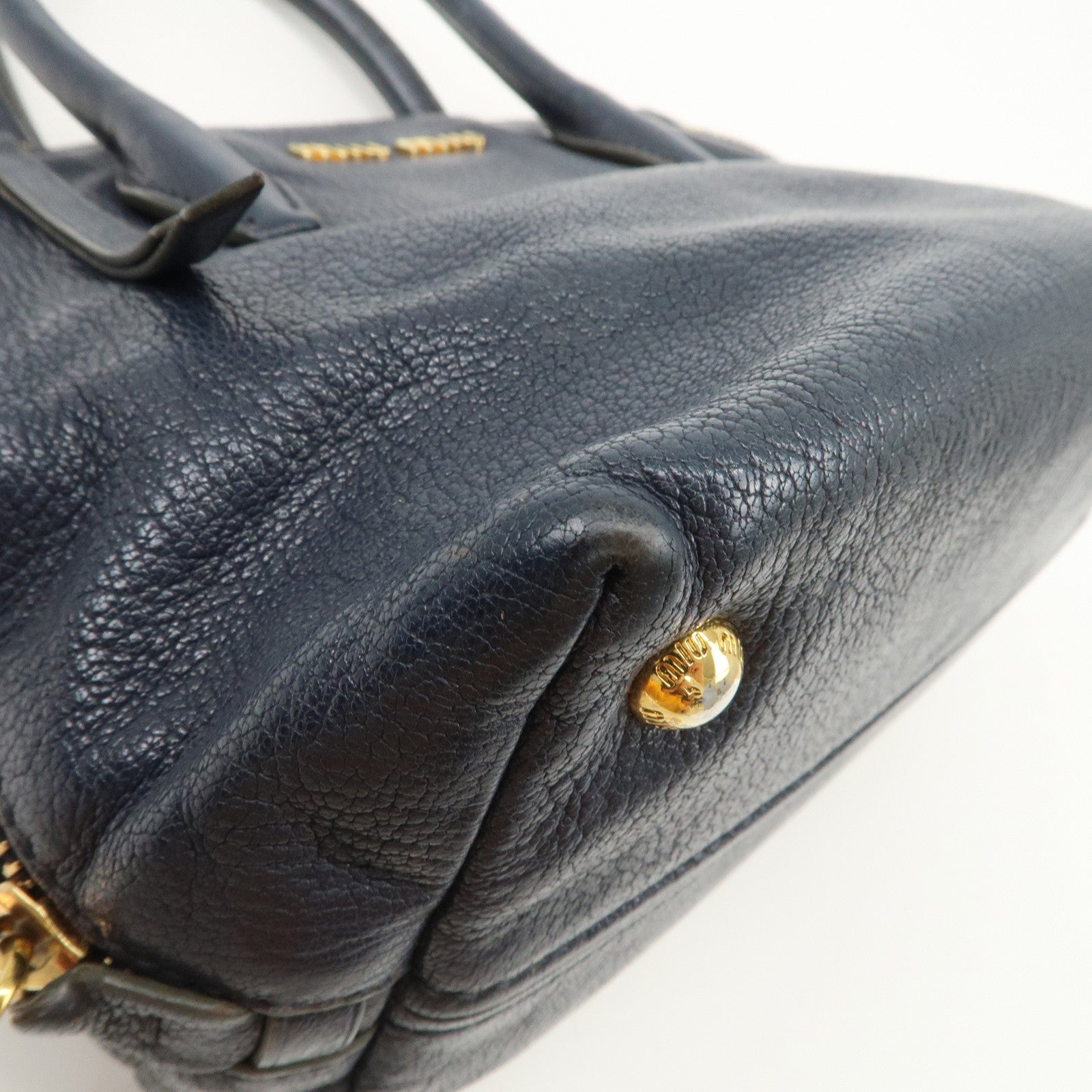 MIUMIU Matelasse Leather 2Way Bag Hand Bag Navy 5BA003