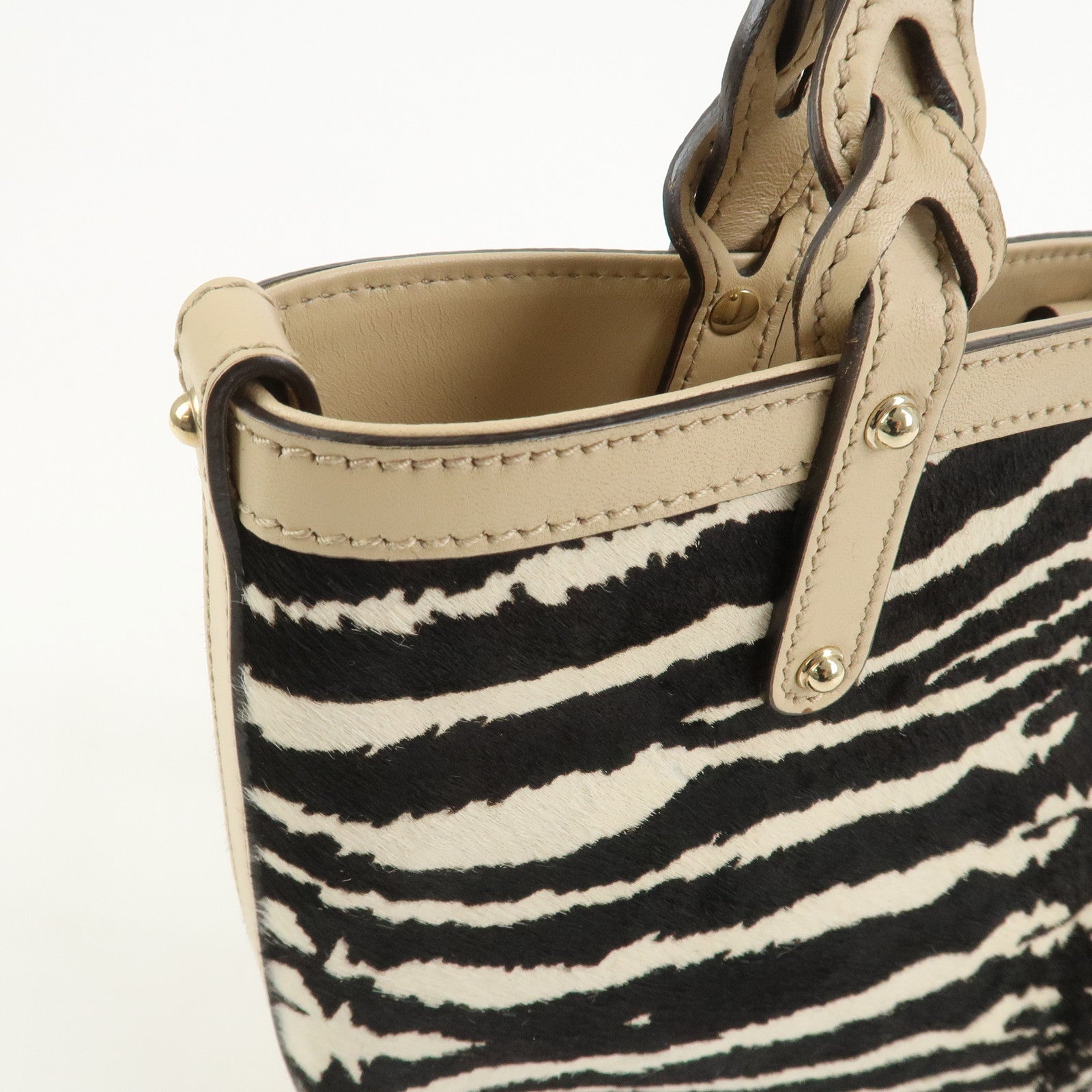 GUCCI Pony Hair Leather Shoulder Bag Hand Bag Beige Black 269878