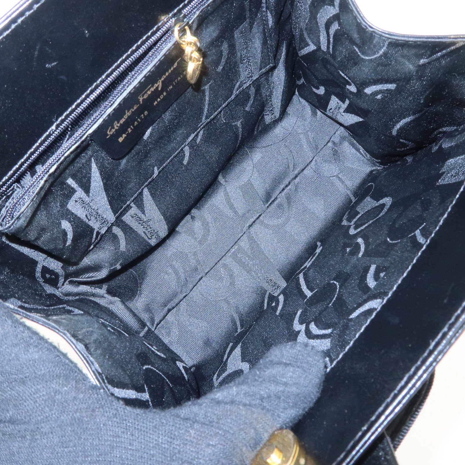 Ferragamo Vara Leather 2Way Hand Bag Shoulder Bag Black Used