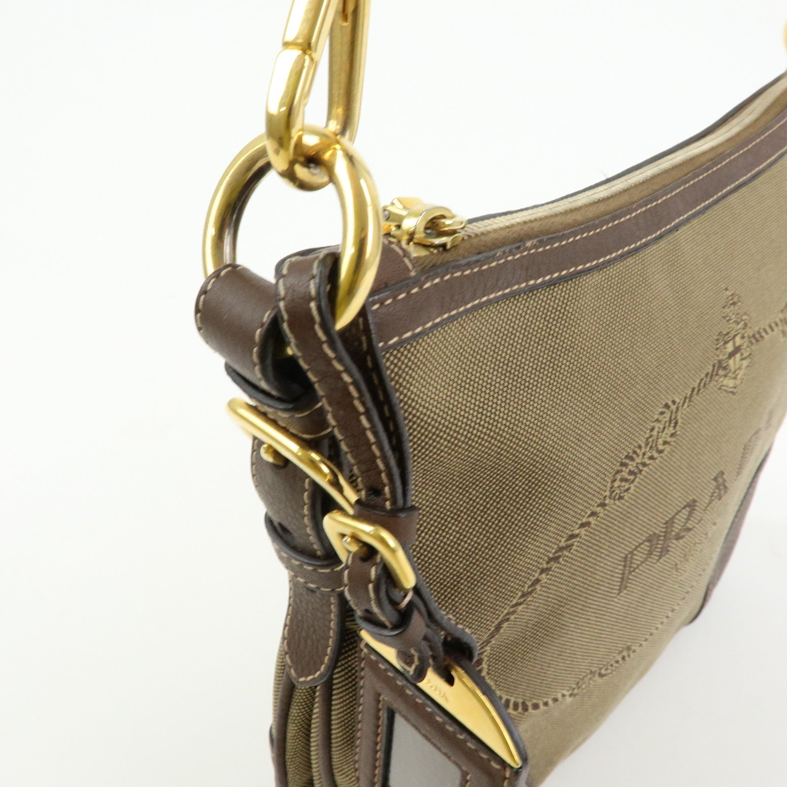 PRADA Logo Jacguard Leather Shoulder Bag Crossbody Bag Brown 1BT867