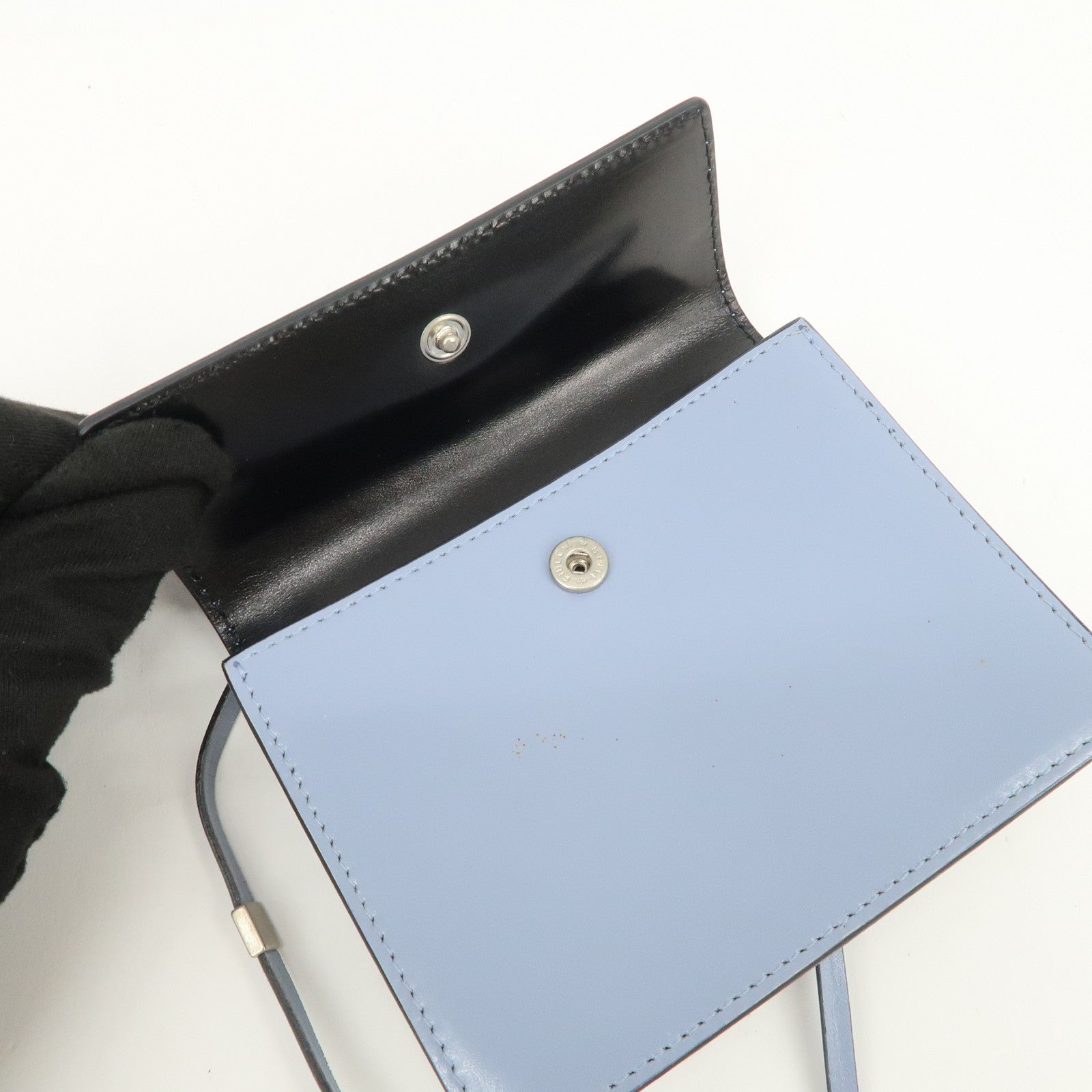 PRADA Logo Leather Shoulder Bag Crossbody Bag Light Blue