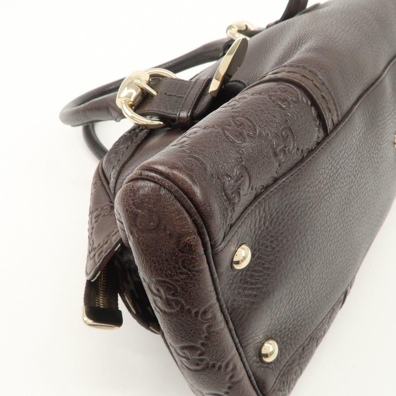 GUCCI Guccissima Leather Mini Boston Bag Hand Bag Dark Brown 181508 Used