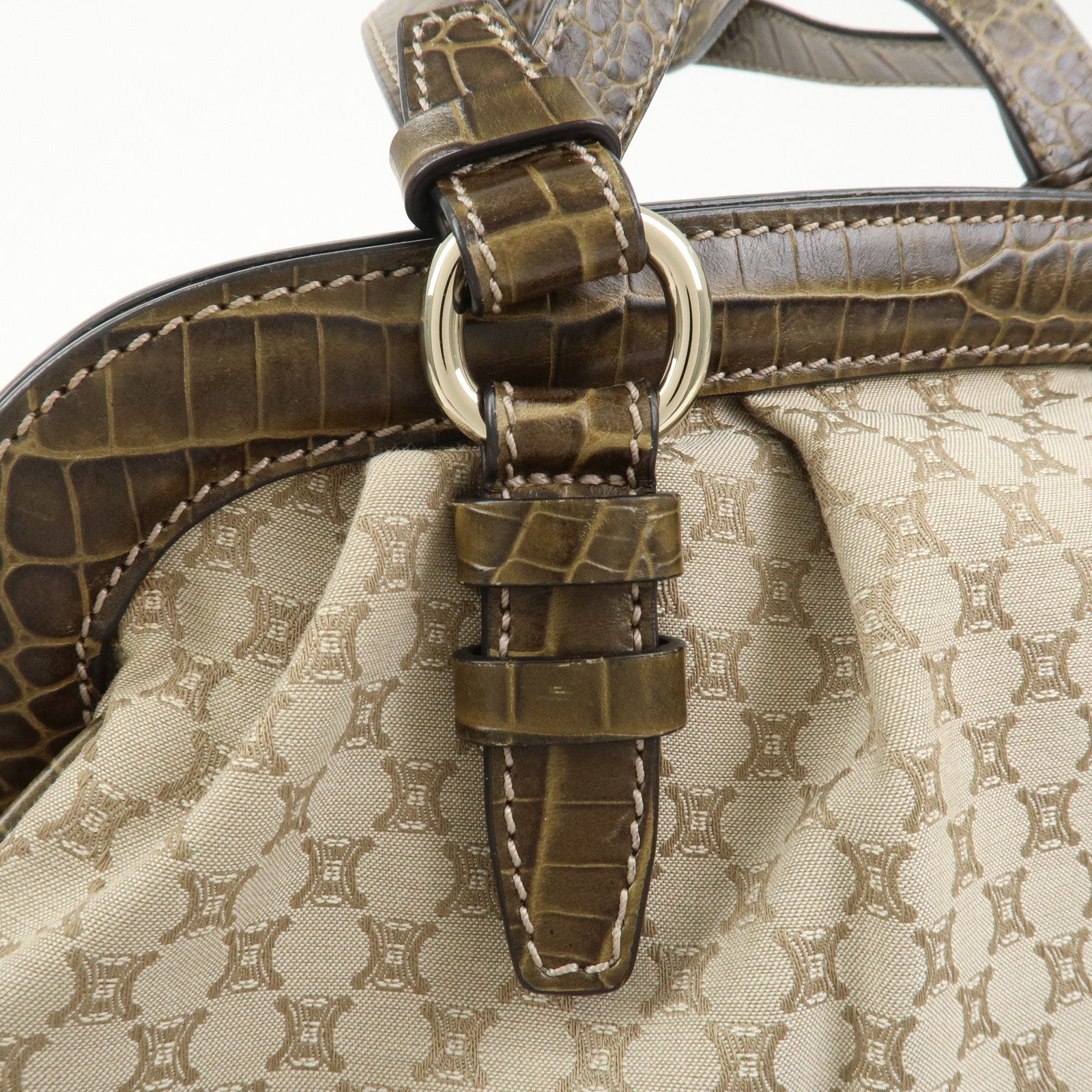 CELINE Macadam Canvas Leather Shoulder Bag Hand Bag Beige