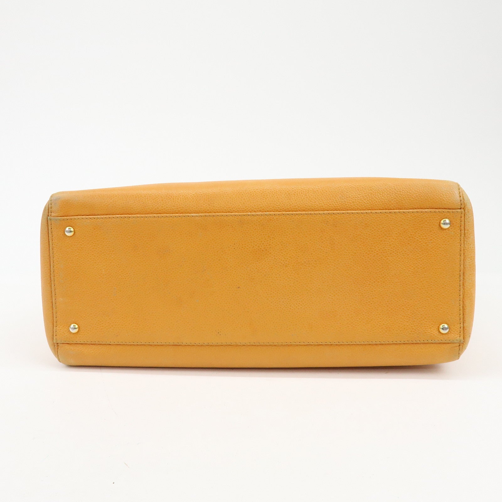 CHANEL COCO Mark Caviarskin Chain Shoulder Bag Boston Bag Yellow