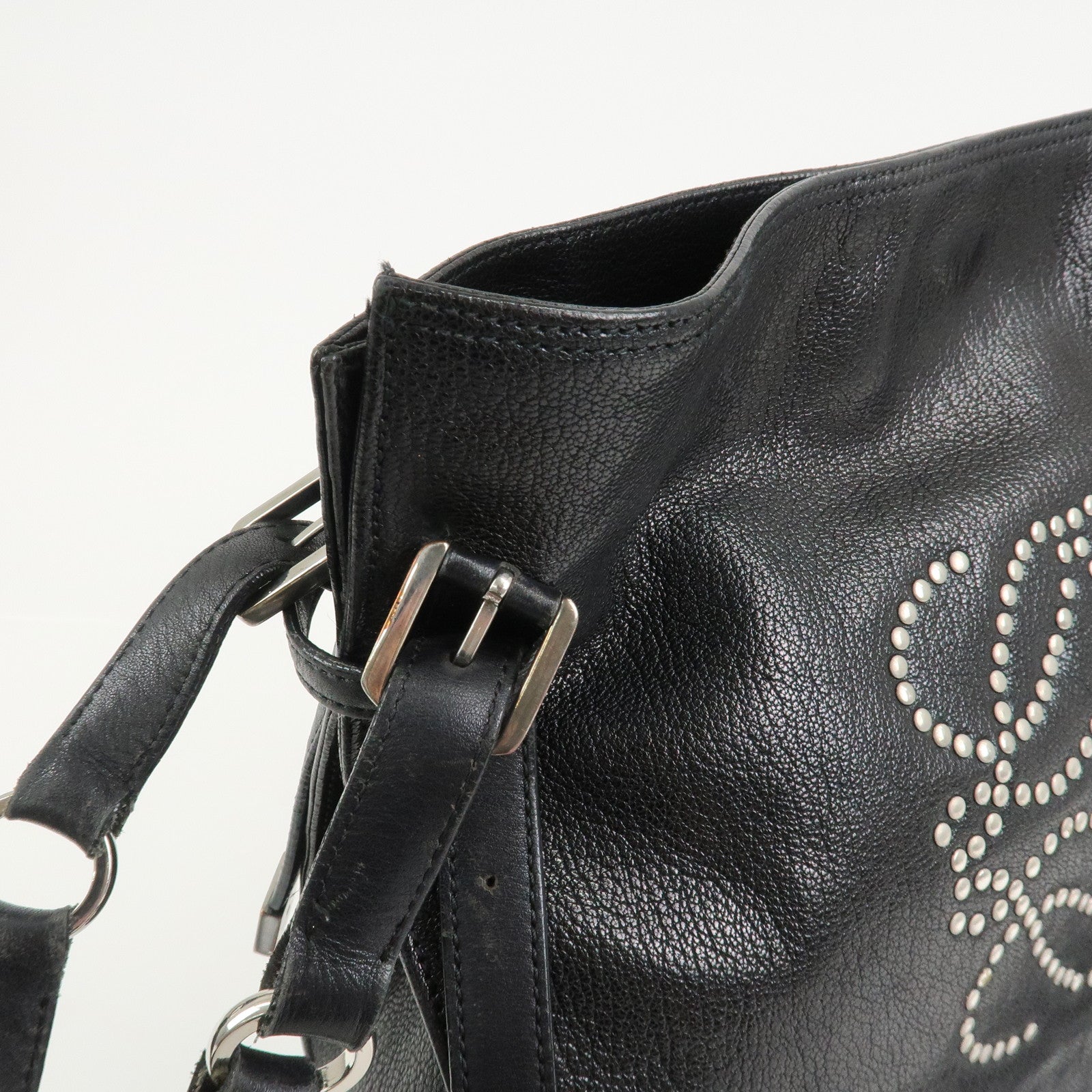 LOEWE Anagram Studs Logo Leather Shoulder Bag Crossbody Bag Black