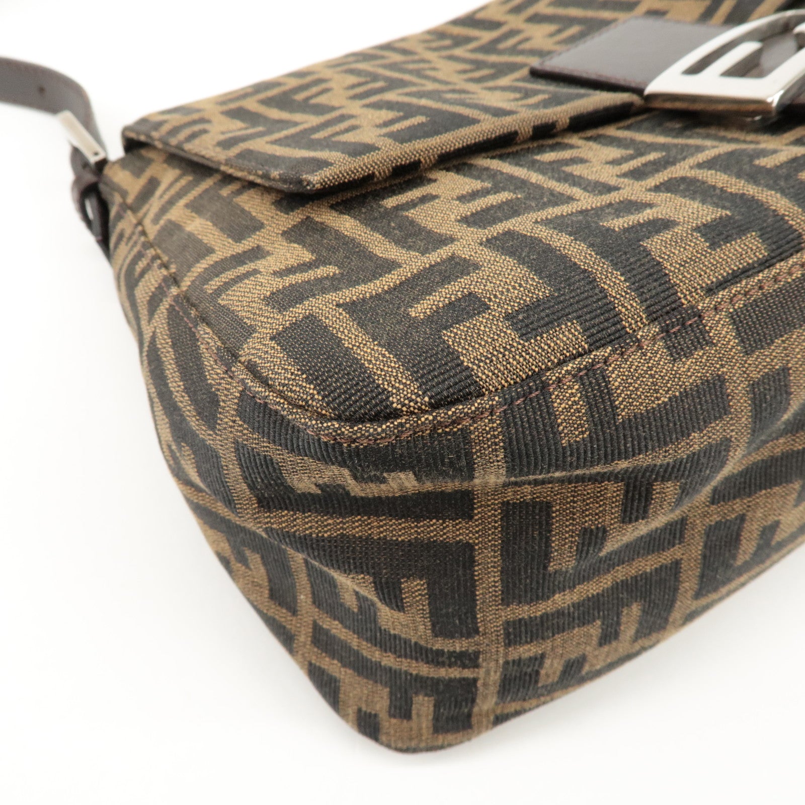 FENDI Mamma Baguette Zucca Canvas Shoulder Bag Black Brown 26325 Used