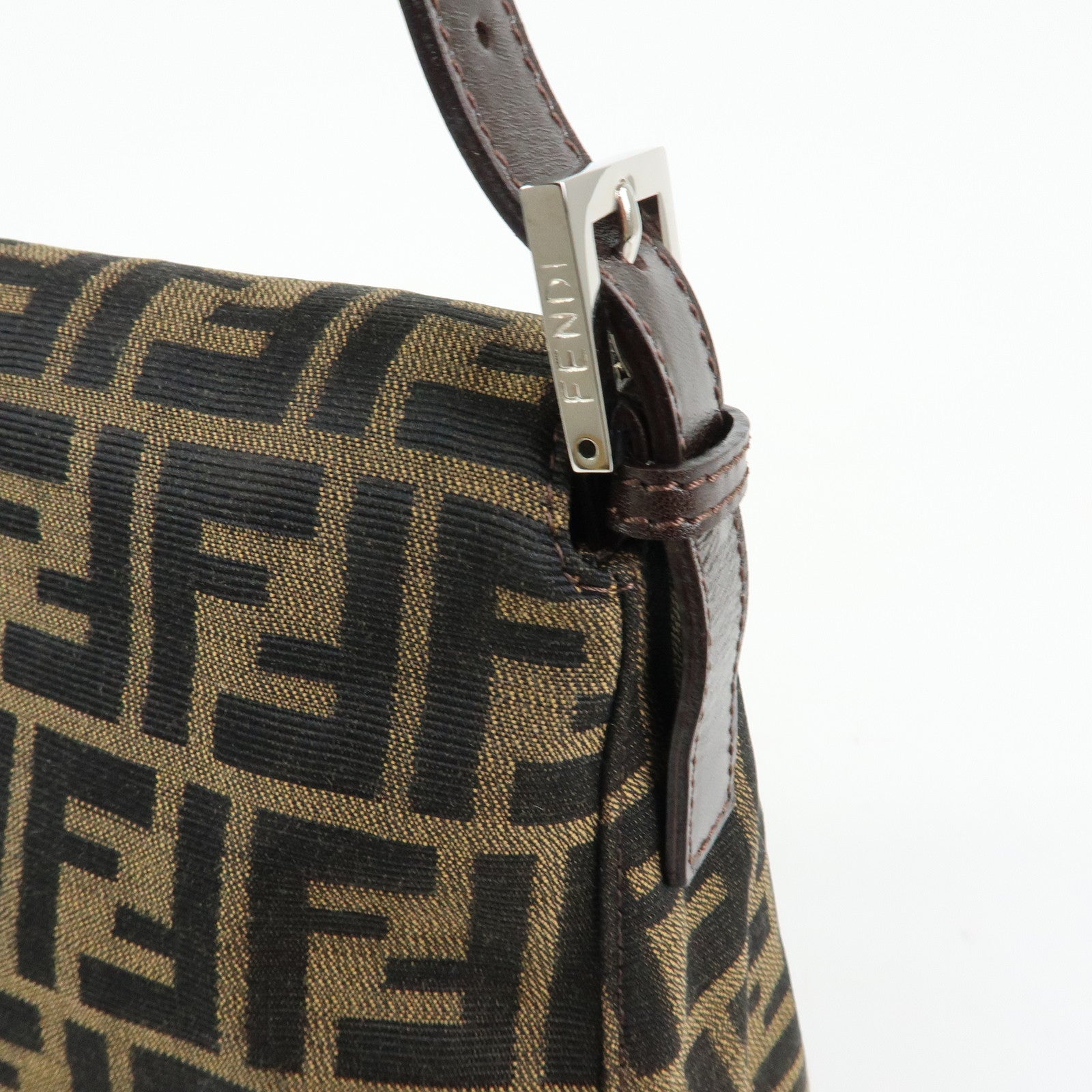 FENDI Mamma Baguette Zucca Canvas Leather Shoulder Bag Brown 26325