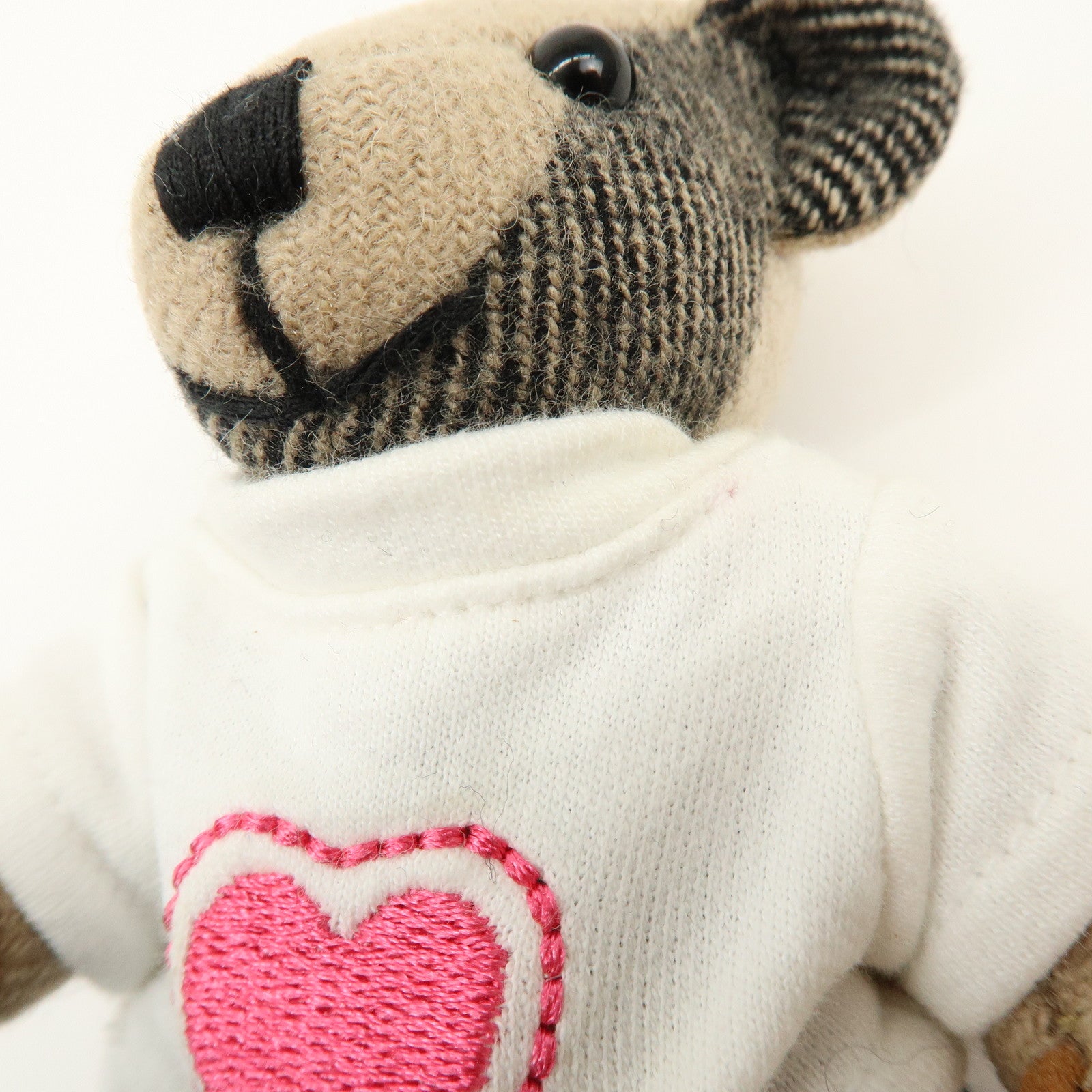BURBERRY Nova Plaid Canvas Bear Bag Charm Key Holder Beige White