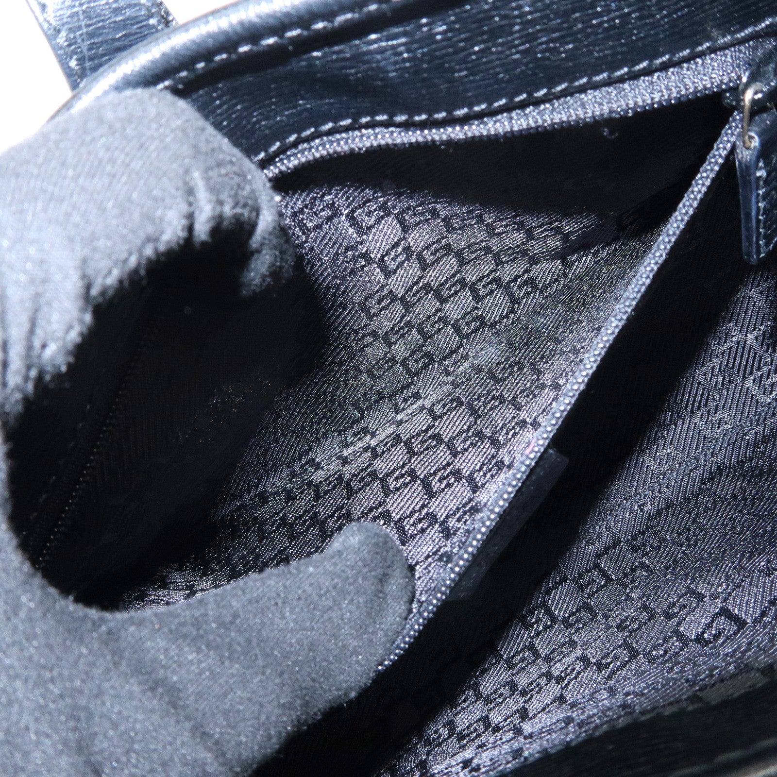 GUCCI Jackie Leather Hand Bag Black 01721