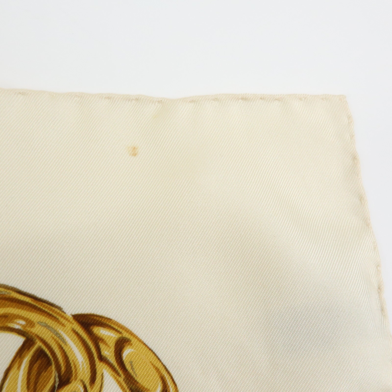 CHANEL Silk 100% Scarf Chain Medal Motif Beige Gold