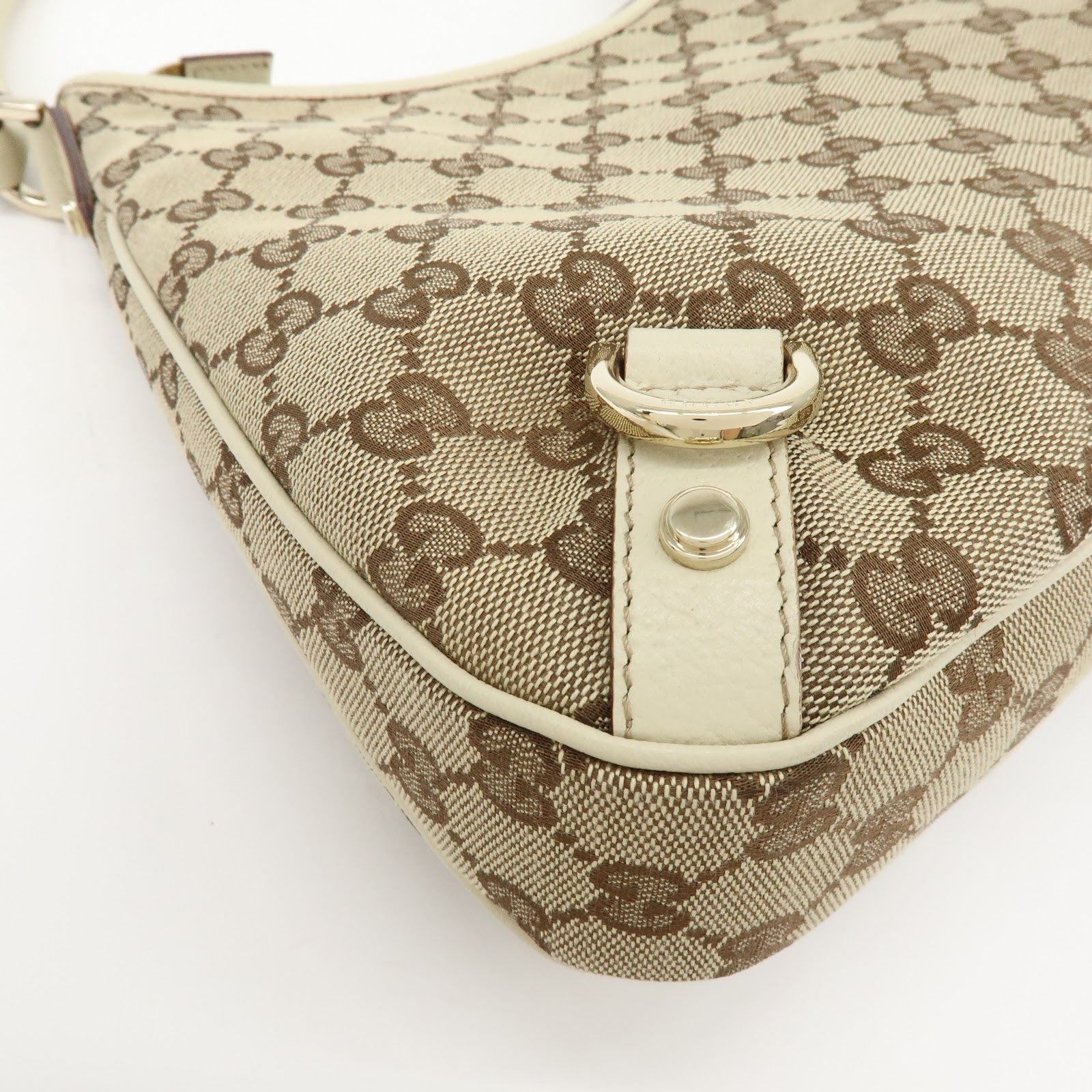 Gucci Abbey GG Canvas Leather Shoulder Bag Beige White 130738