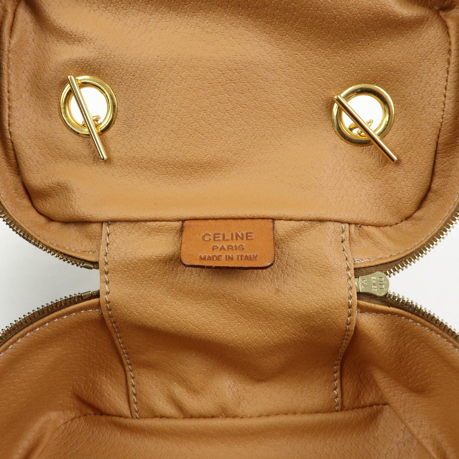 CELINE Macadam PVC Leather Chain Mini Hand Bag Vanity Bag Brown