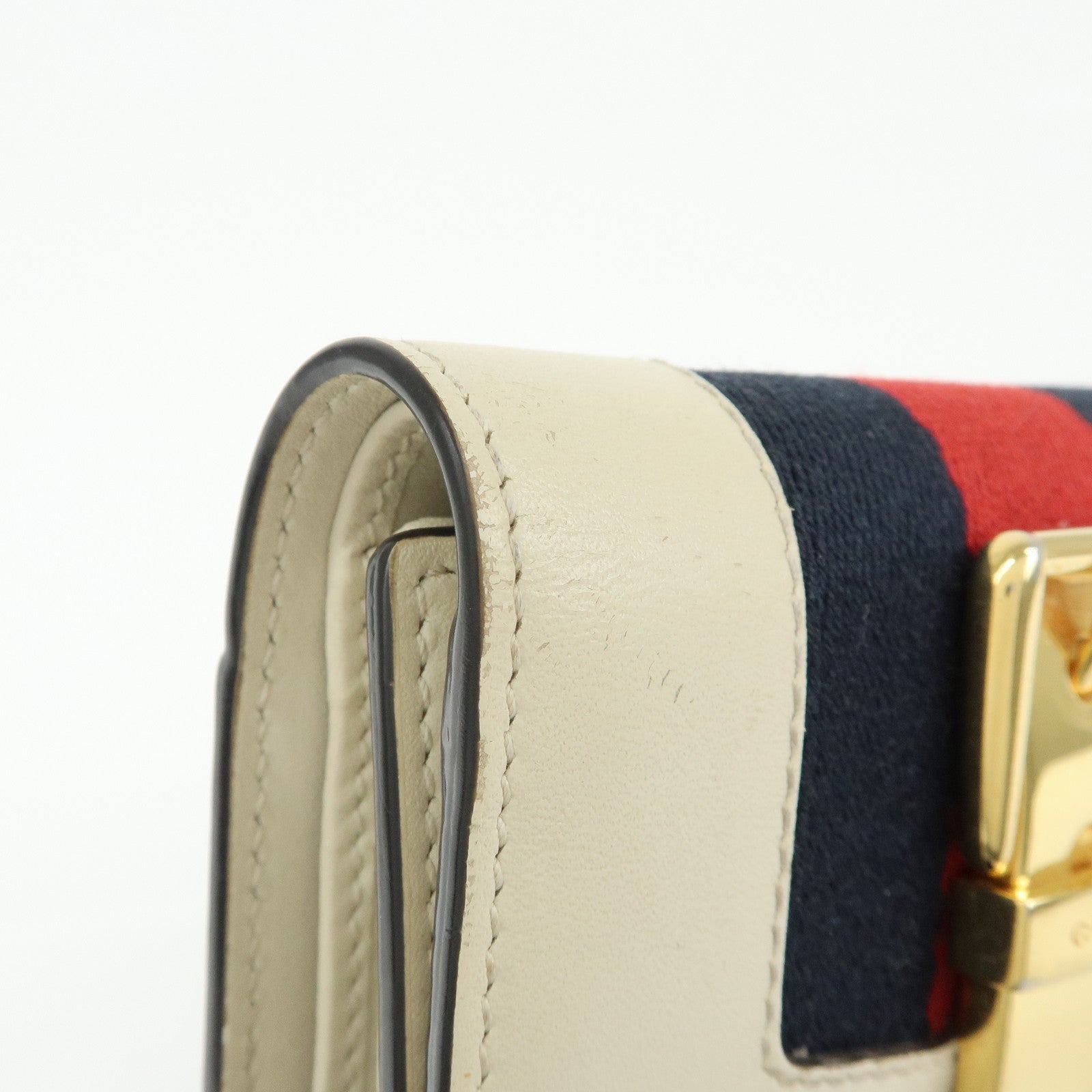 GUCCI Sherry Silvie Leather Tri-fold Compact Wallet Ivory 476081