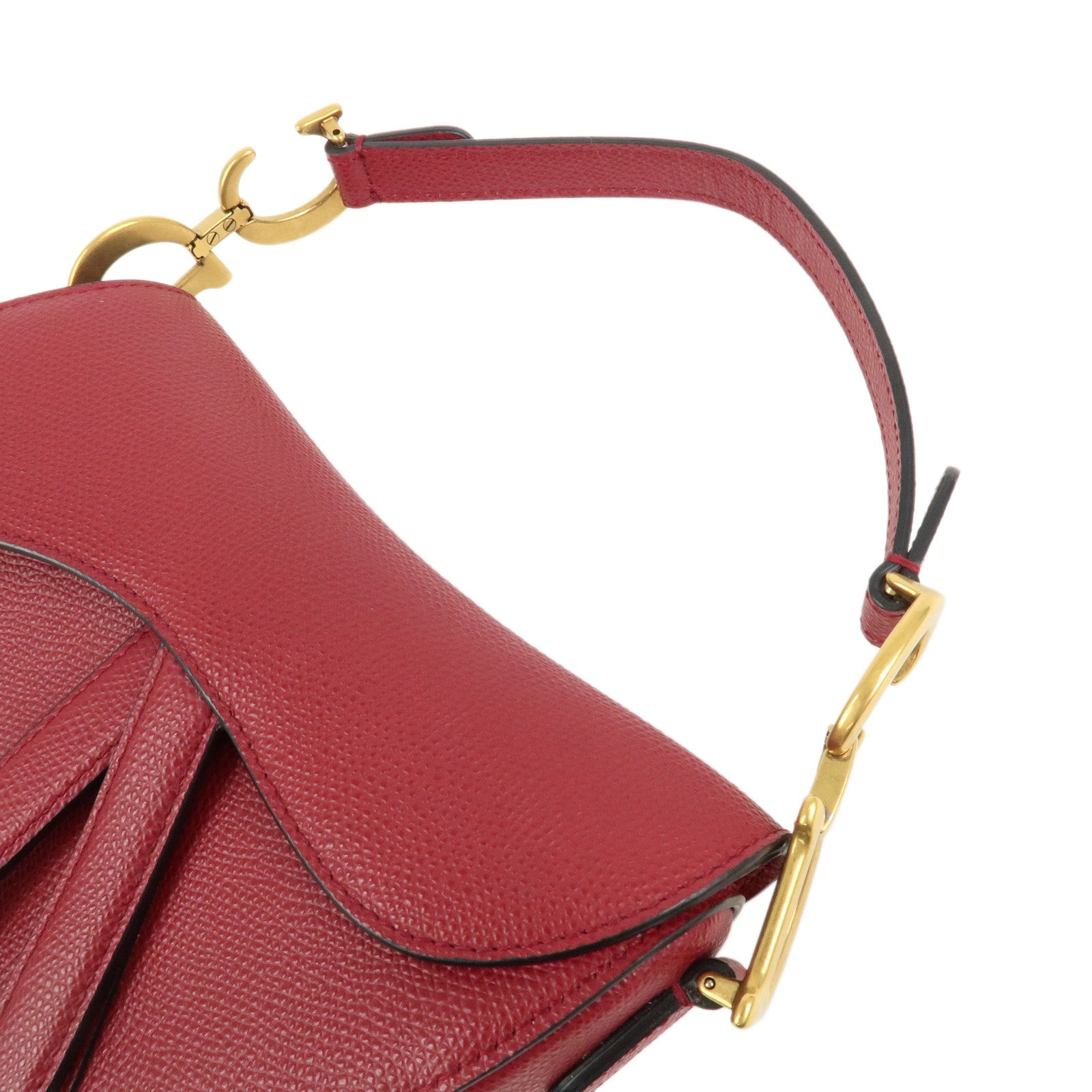Christian Dior CD Logo Leather Saddle Bag Mini Hand Bag Red