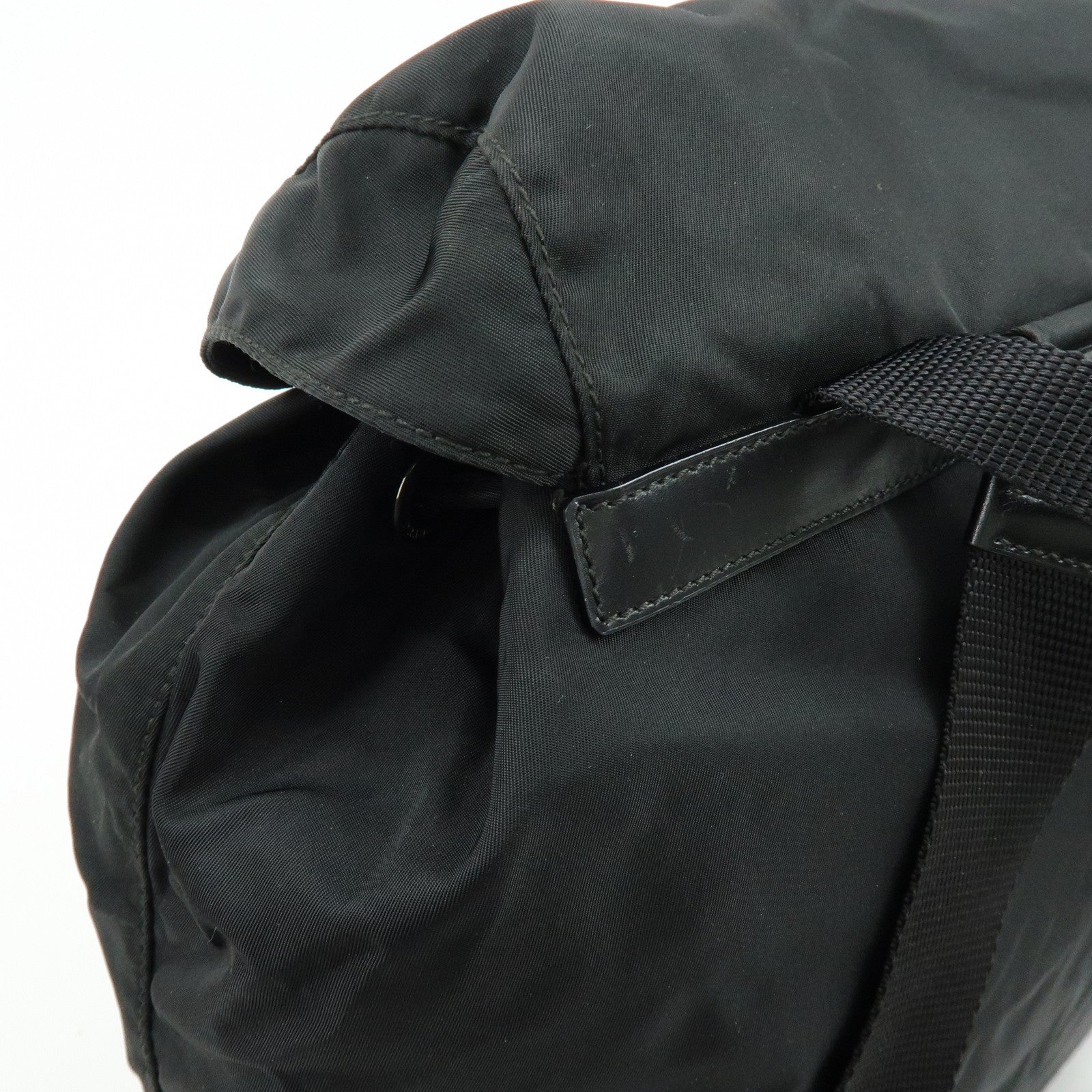 PRADA Triangle Logo Nylon Leather Backpack Rucksuck Black