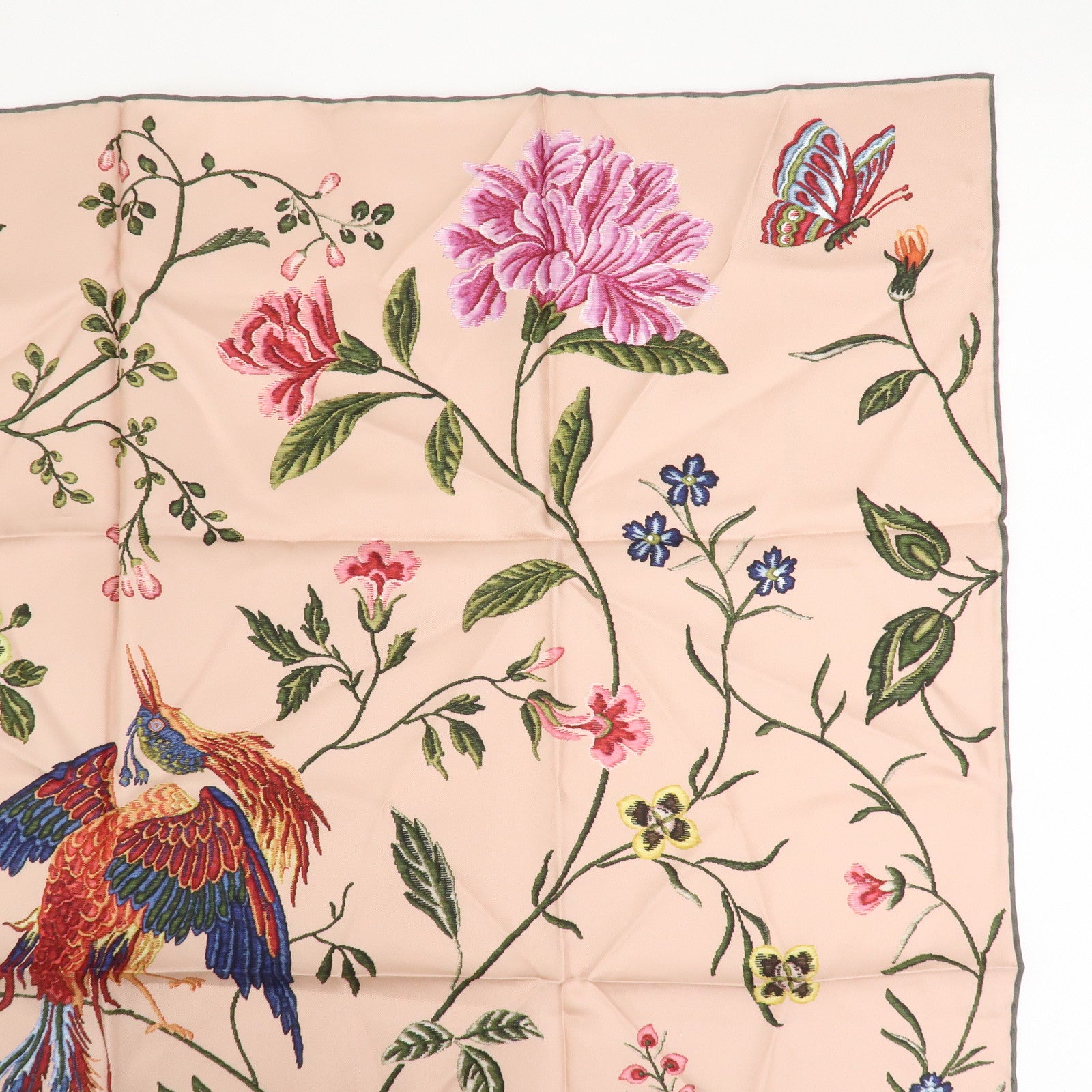 Christian Dior Logo Silk 100% Bird-and-Flower Scarf Pink