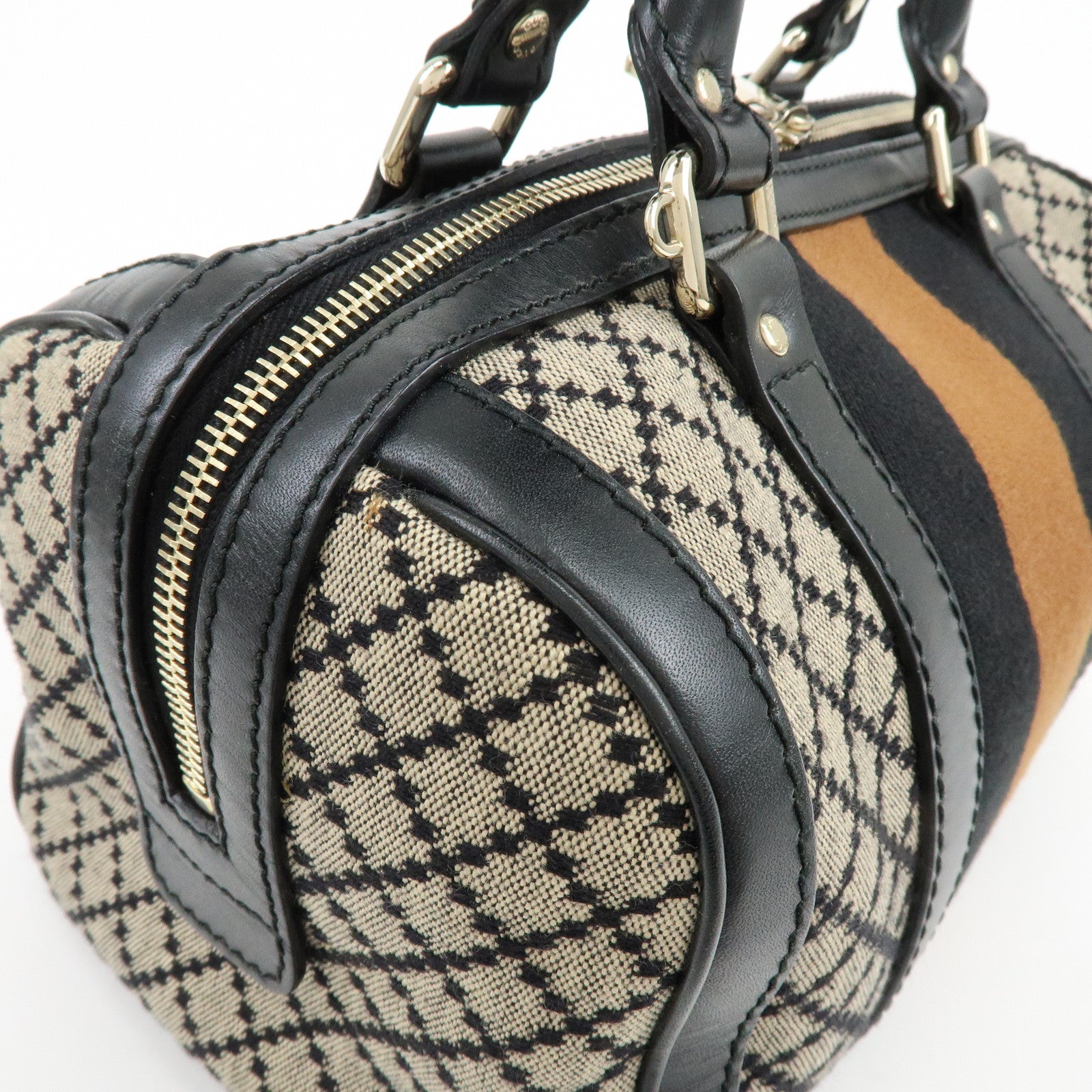 GUCCI Diamante Sherry Canvas Leather 2Way Boston Bag Beige 269876
