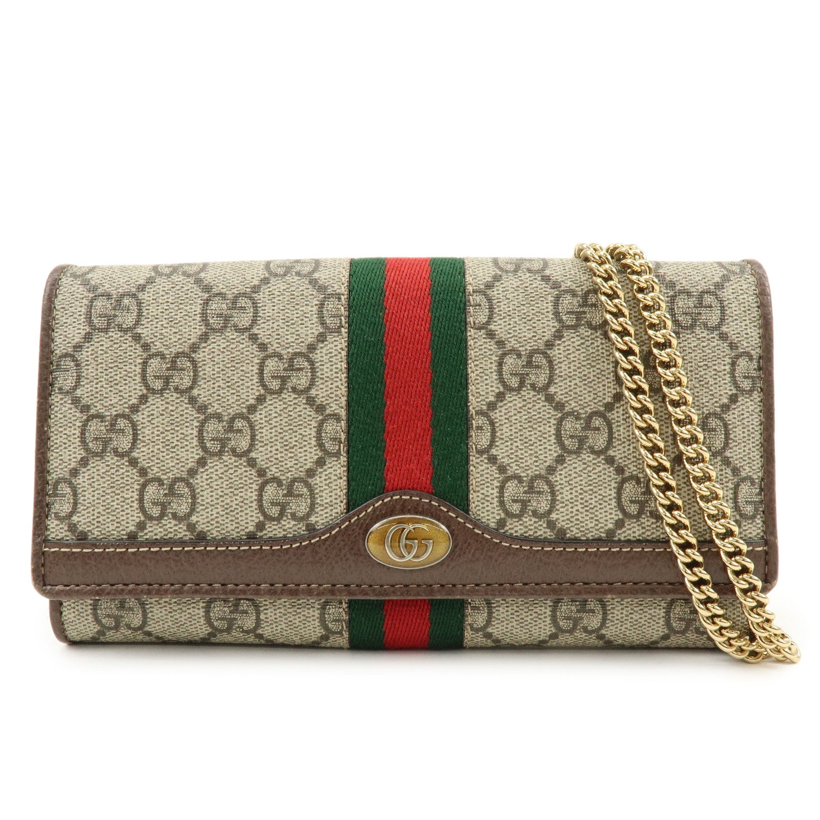 GUCCI Sherry Ophidia GG Supreme Leather Chain Wallet Beige 546592