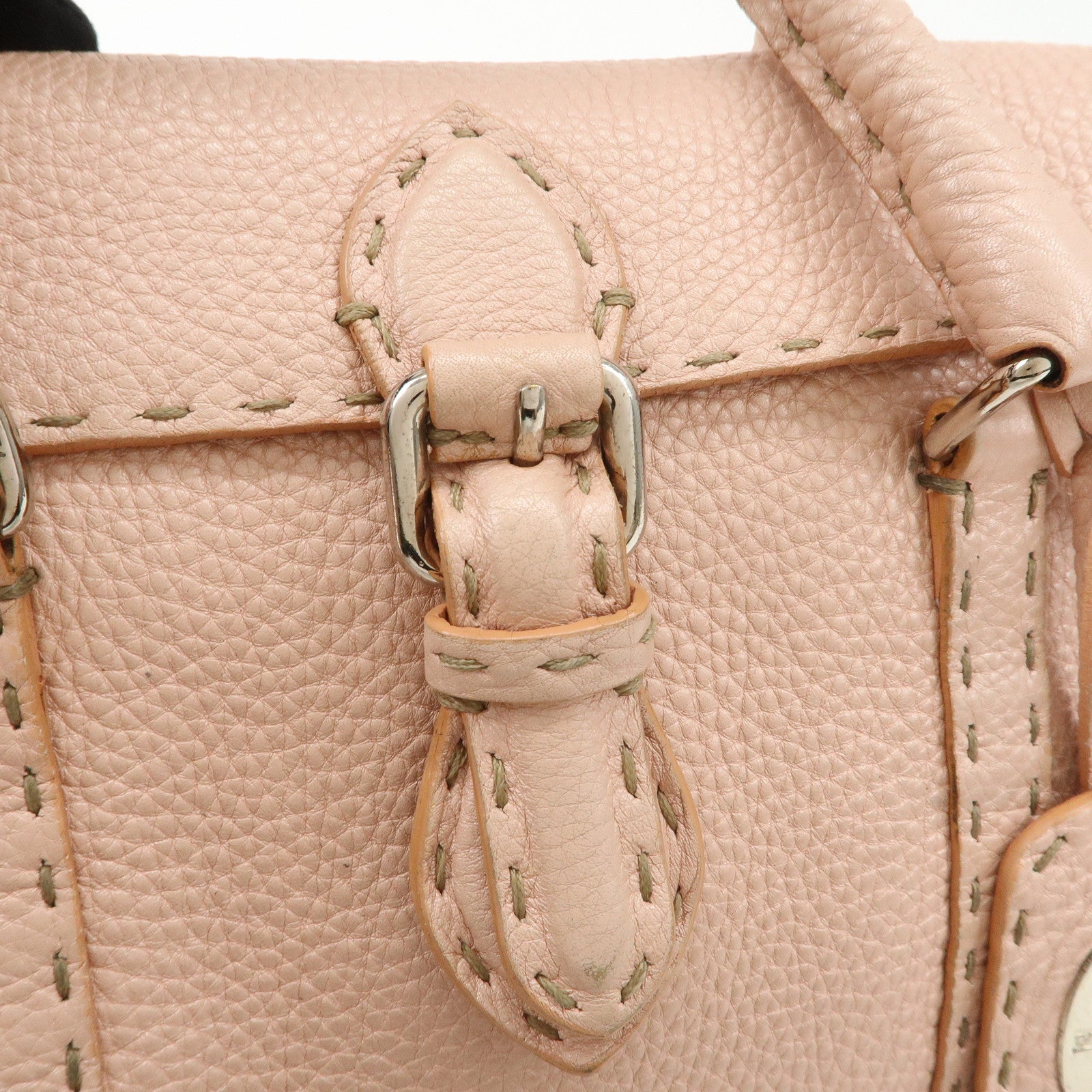 FENDI Selleria Leather Mini Linda Hand Bag Pink Silver HDW 8BR486