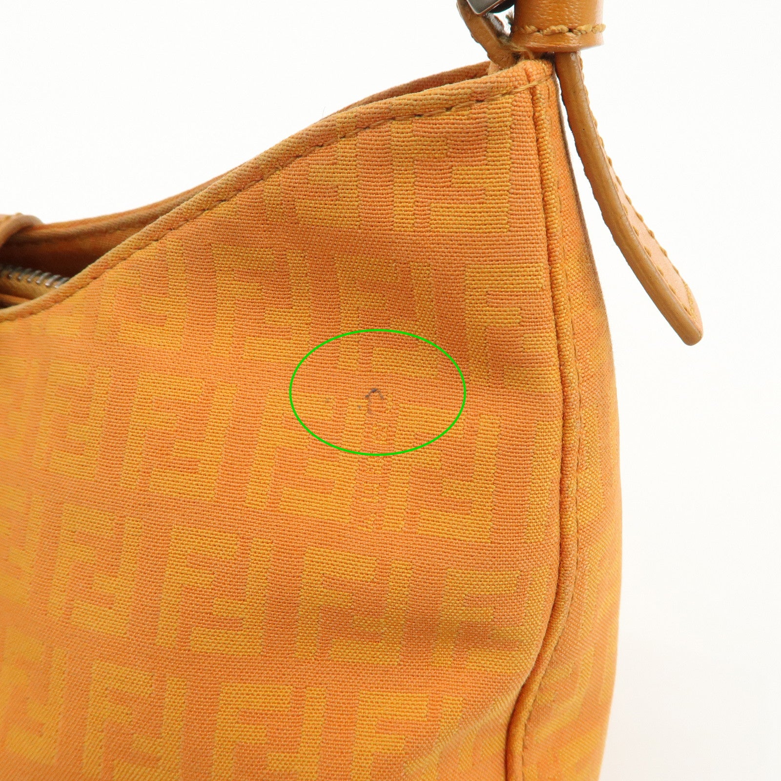 FENDI Zucchino Canvas Leather Shoulder Bag Hand Bag Orange 8BR036 Used