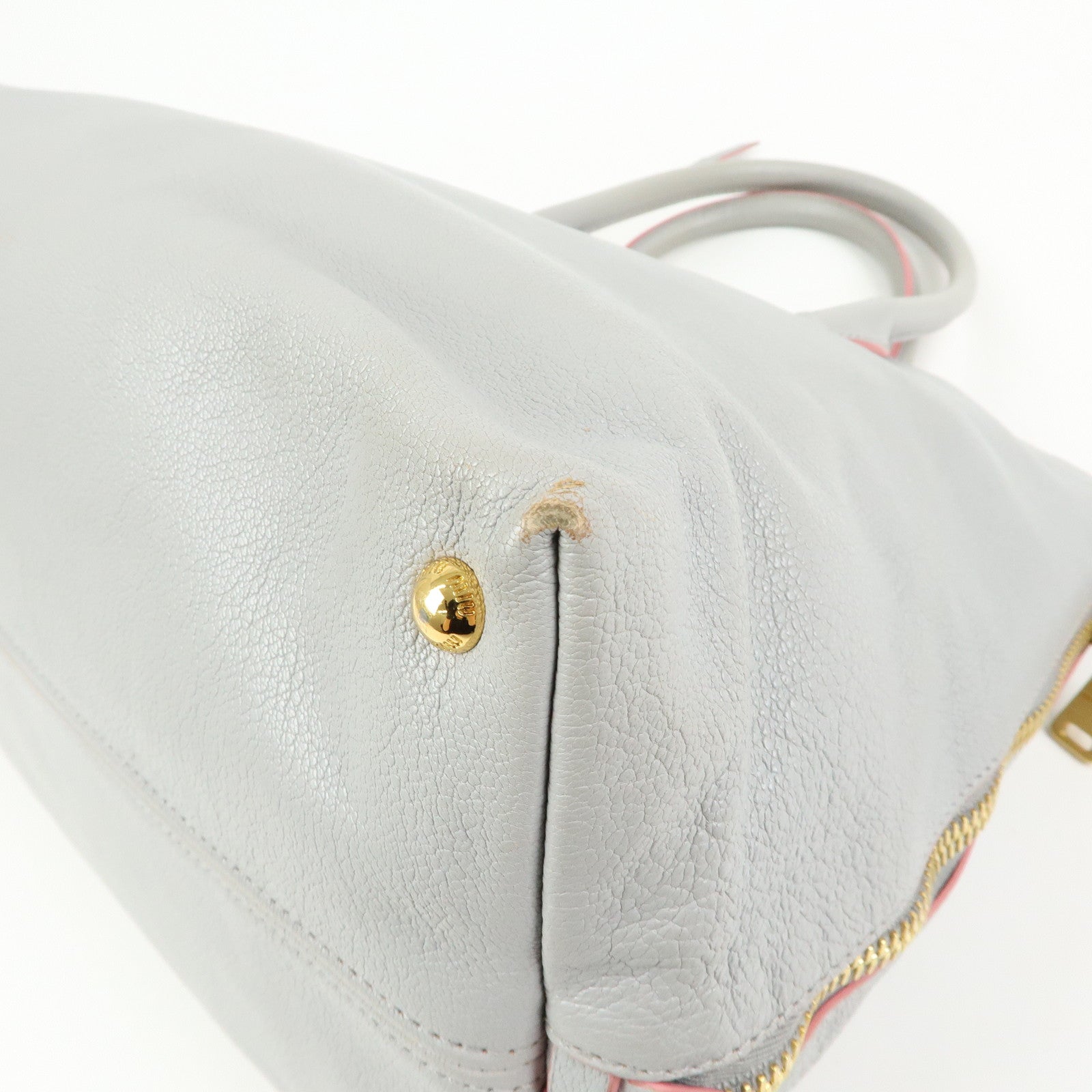 MIU MIU MADRAS Leather 2Way Bag Hand Bag Shoulder Bag Gray 5BB015