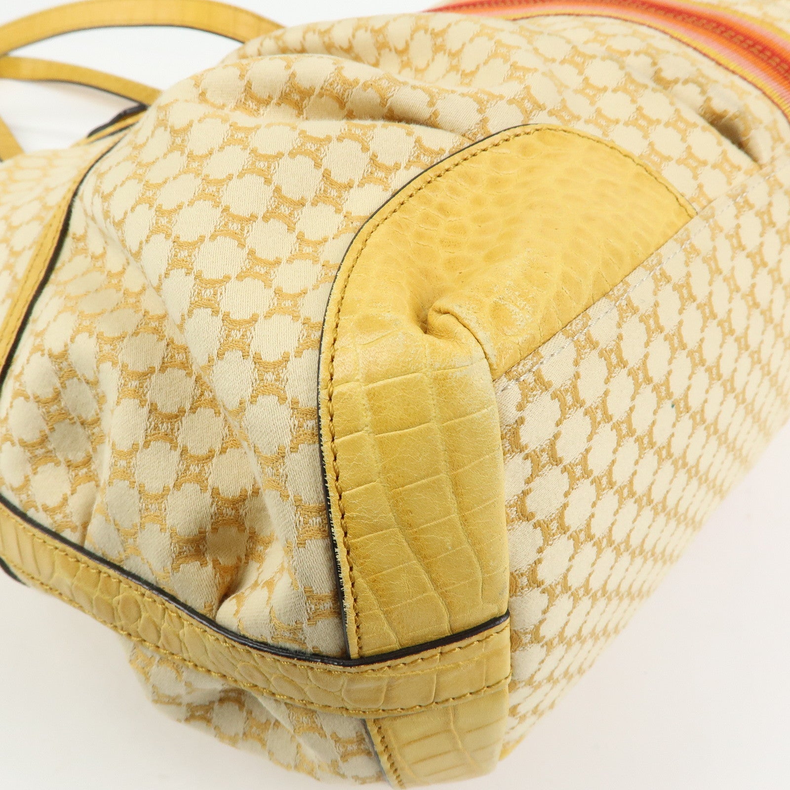 CELINE Macadam Canvas Leather Tote Bag Hand Bag Yellow Red Beige