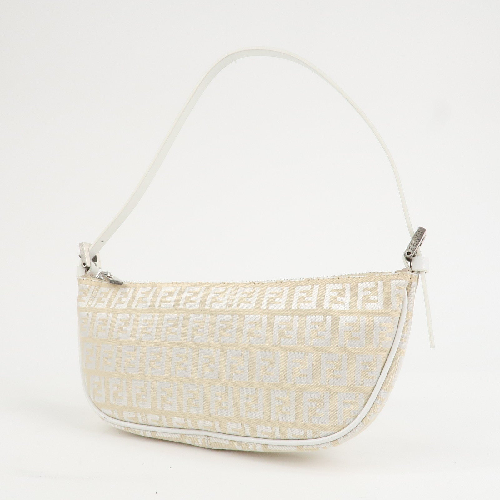 FENDI Zucchino Canvas Leather Accessory Pouch Shoulder Bag 8BR133