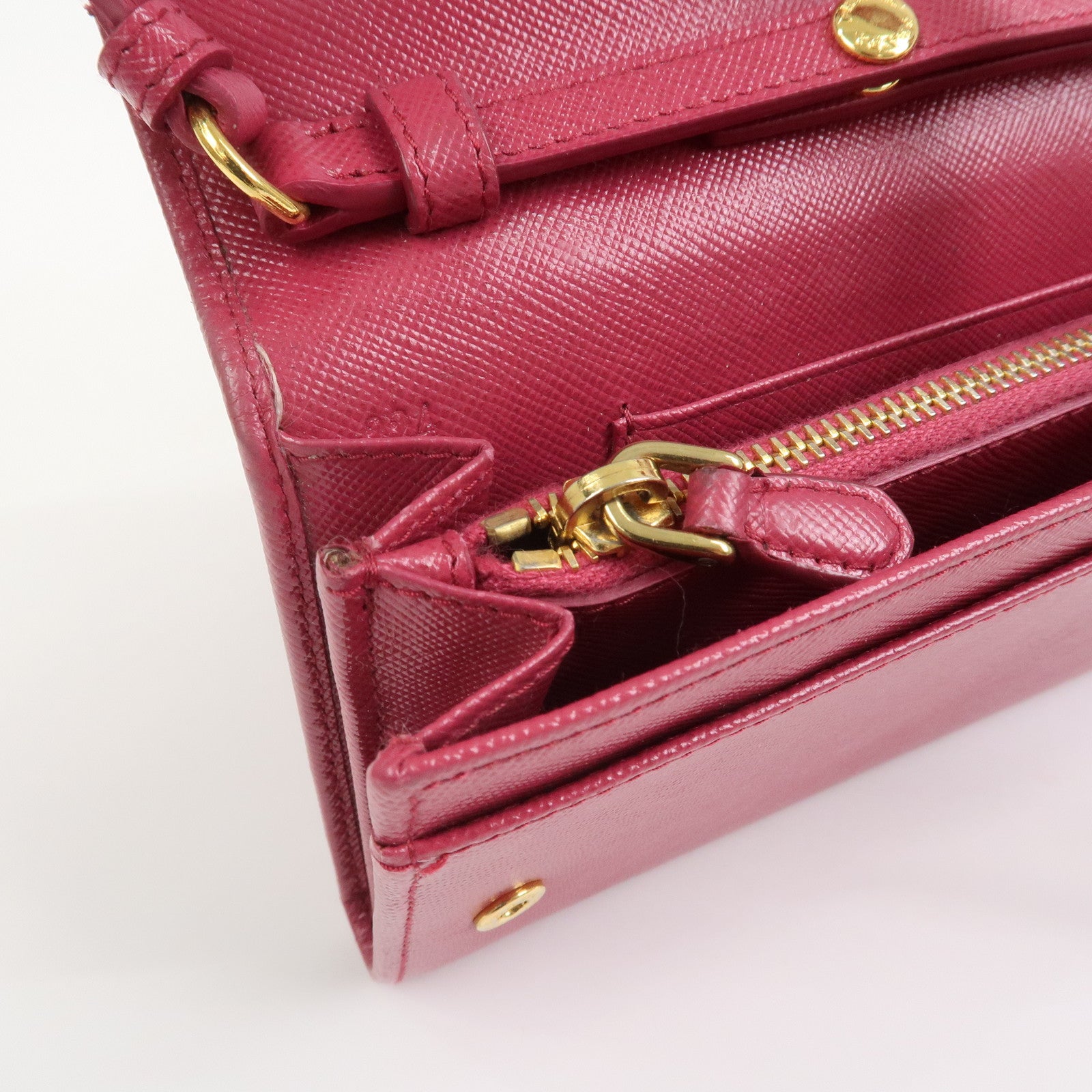 PRADA Logo Saffiano Leather Shoulder Long Wallet Pink 1M1437