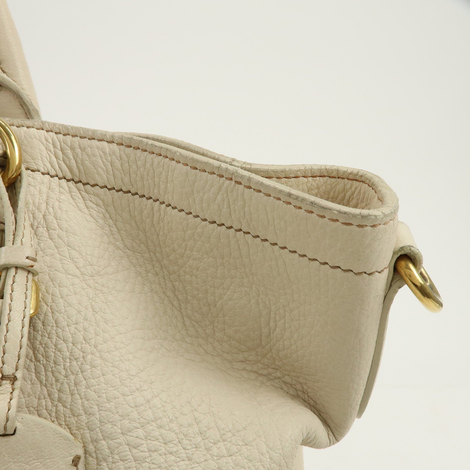 PRADA Logo Leather 2Way Bag Hand Bag Shoulder Bag Ivory