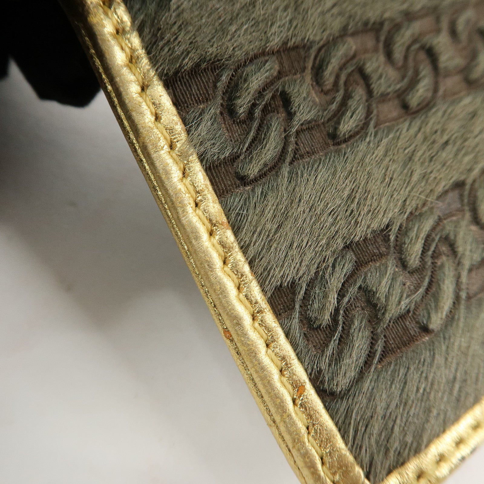 CHANEL Leather Unborn Calf Coin Case Gold Khaki Used